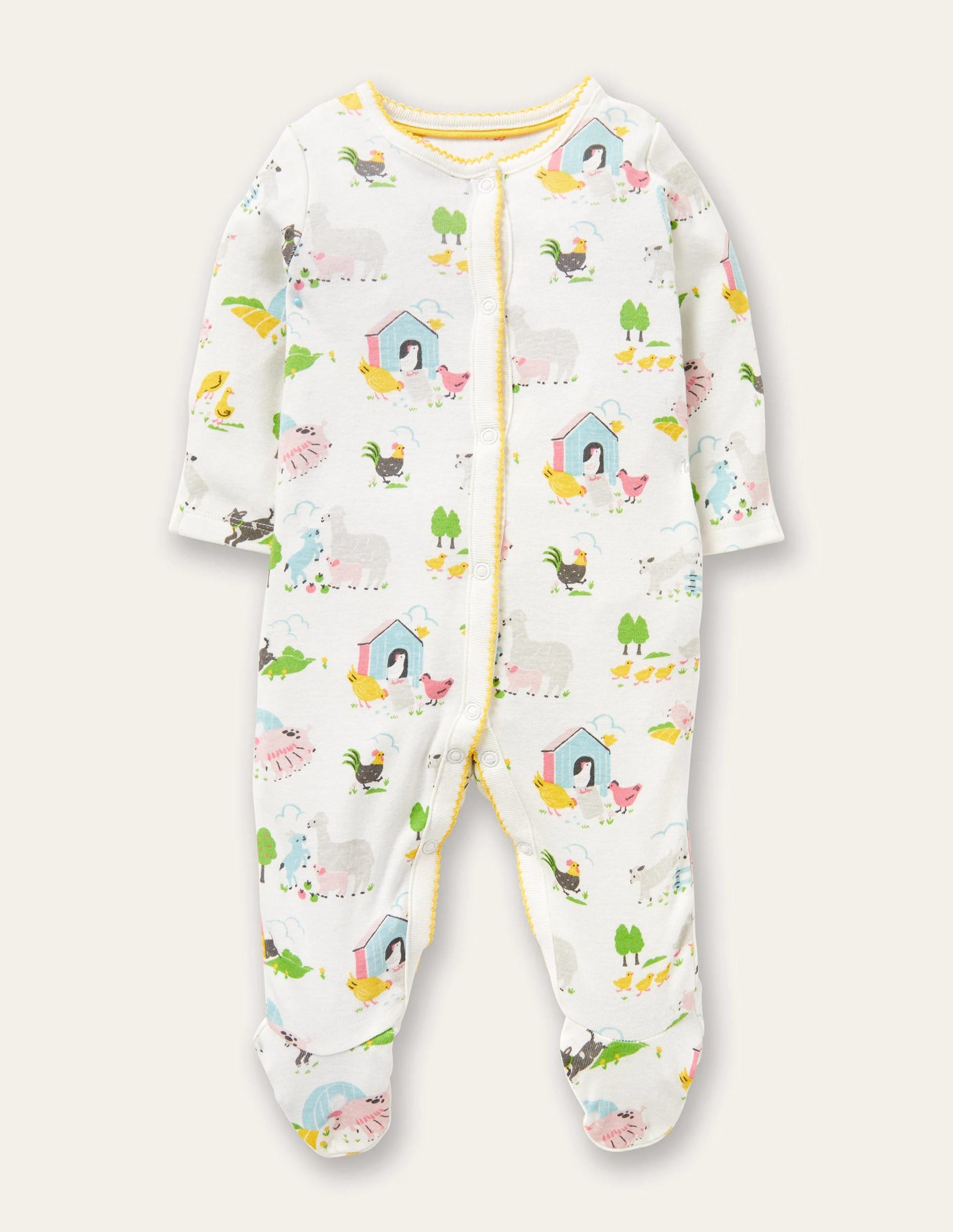 GOTS Organic Sleepsuit-Multi Farmyard Friends-1