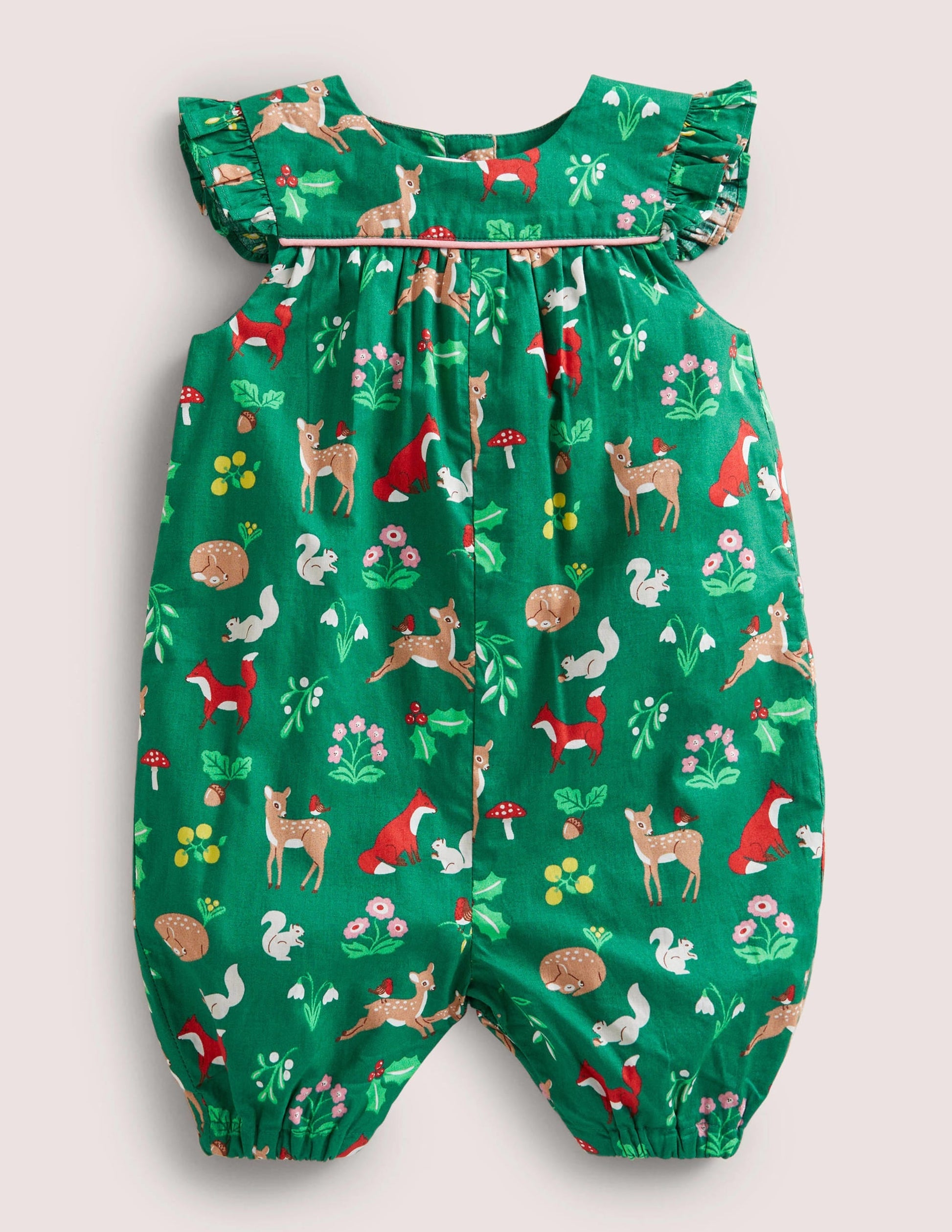 Ruffle Printed Rompers-Shady Glade Green Woodland-1