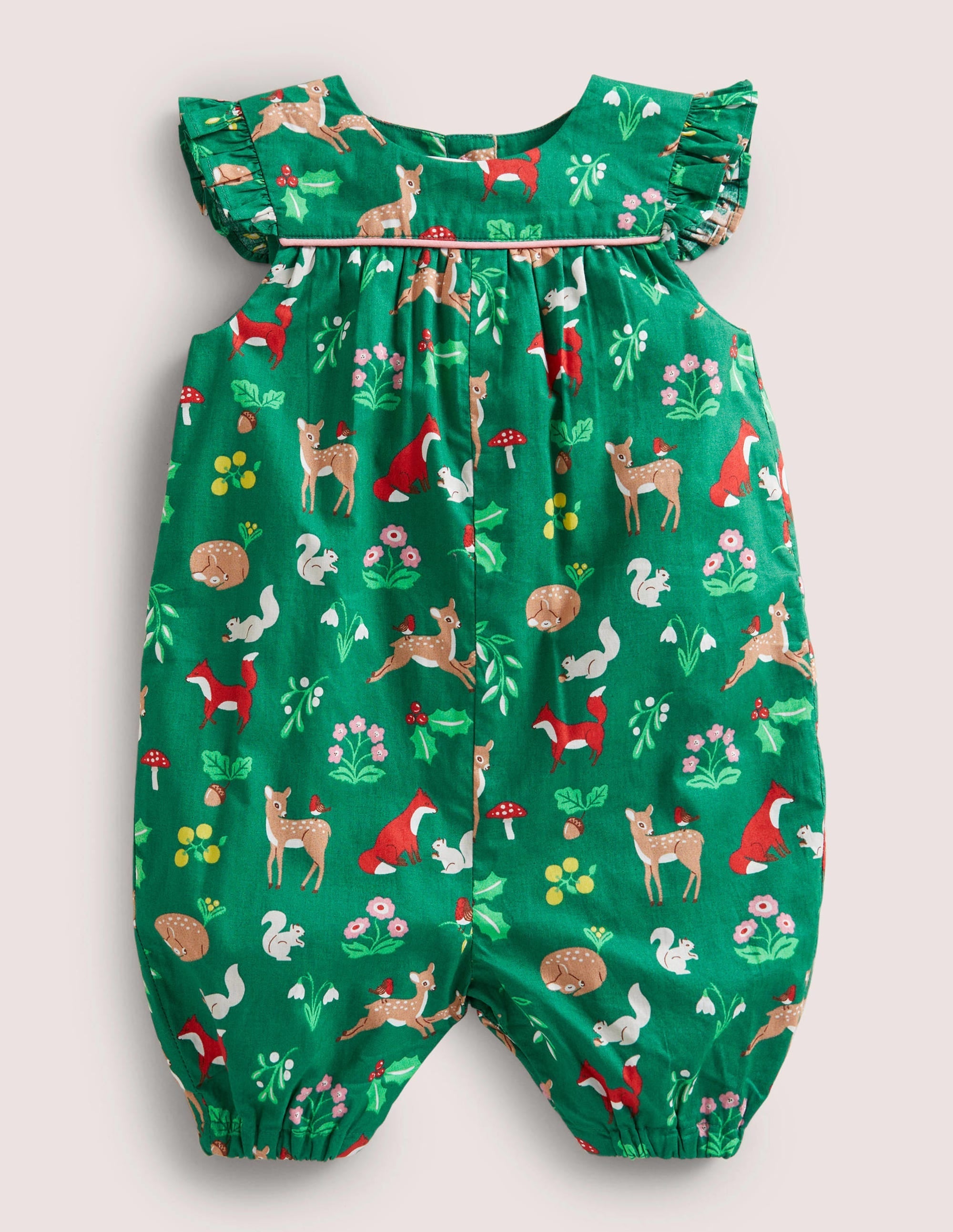 Ruffle Printed Rompers-Shady Glade Green Woodland - Image 1
