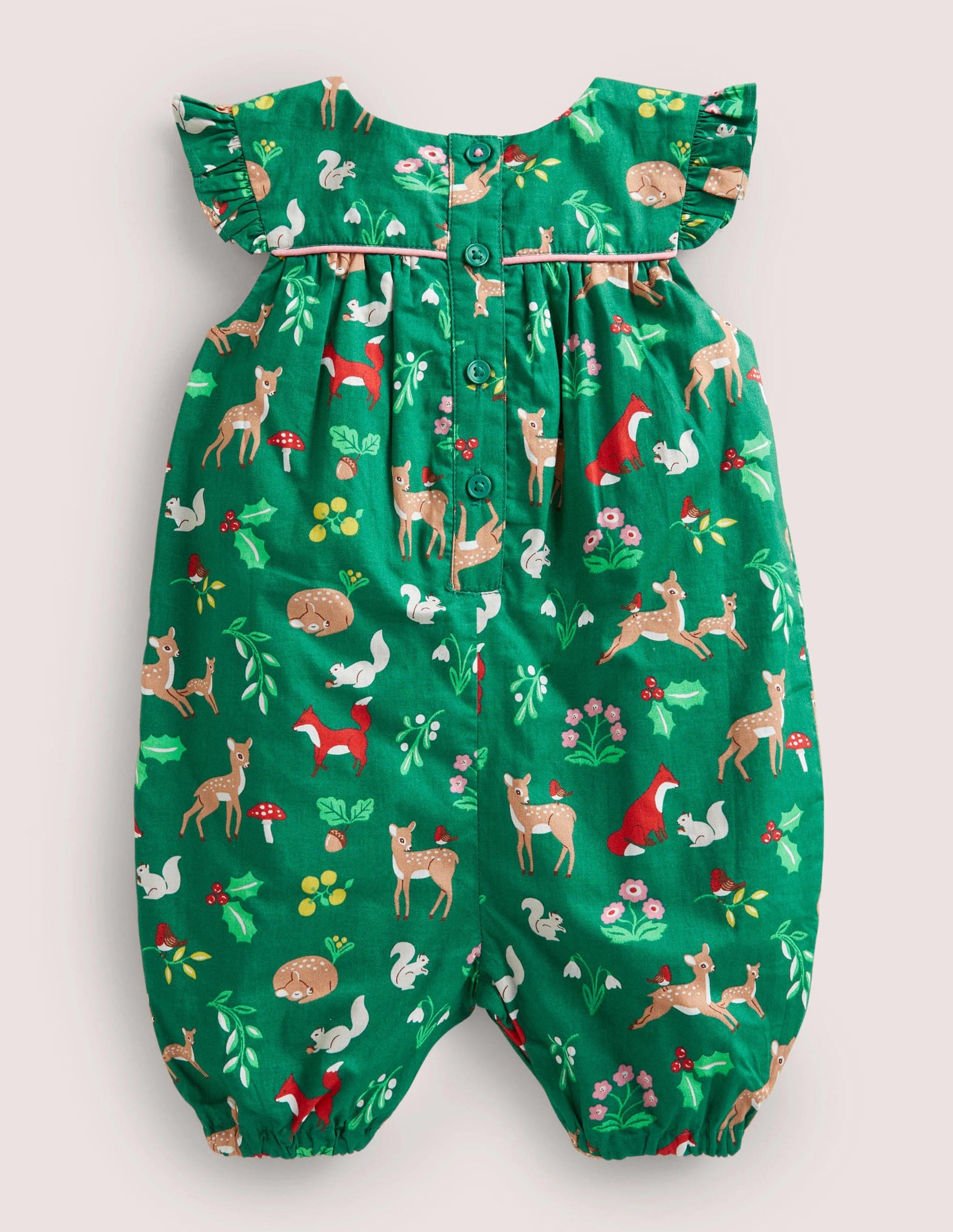 Ruffle Printed Rompers-Shady Glade Green Woodland-2