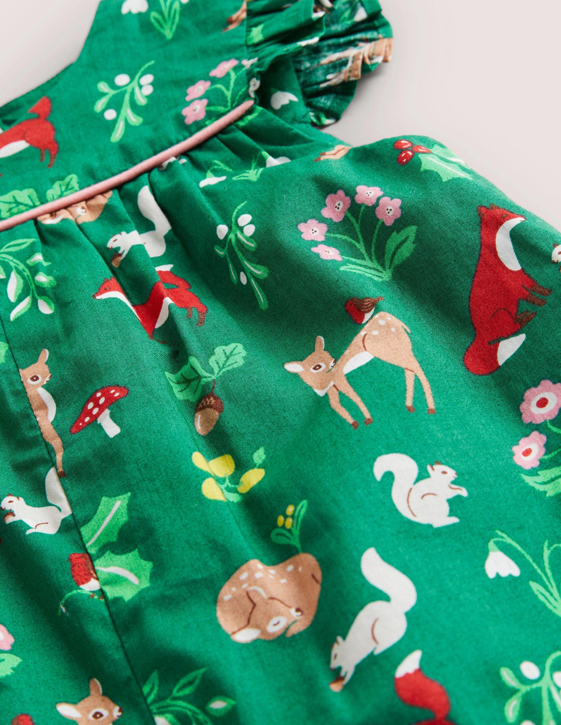 Ruffle Printed Rompers-Shady Glade Green Woodland-3