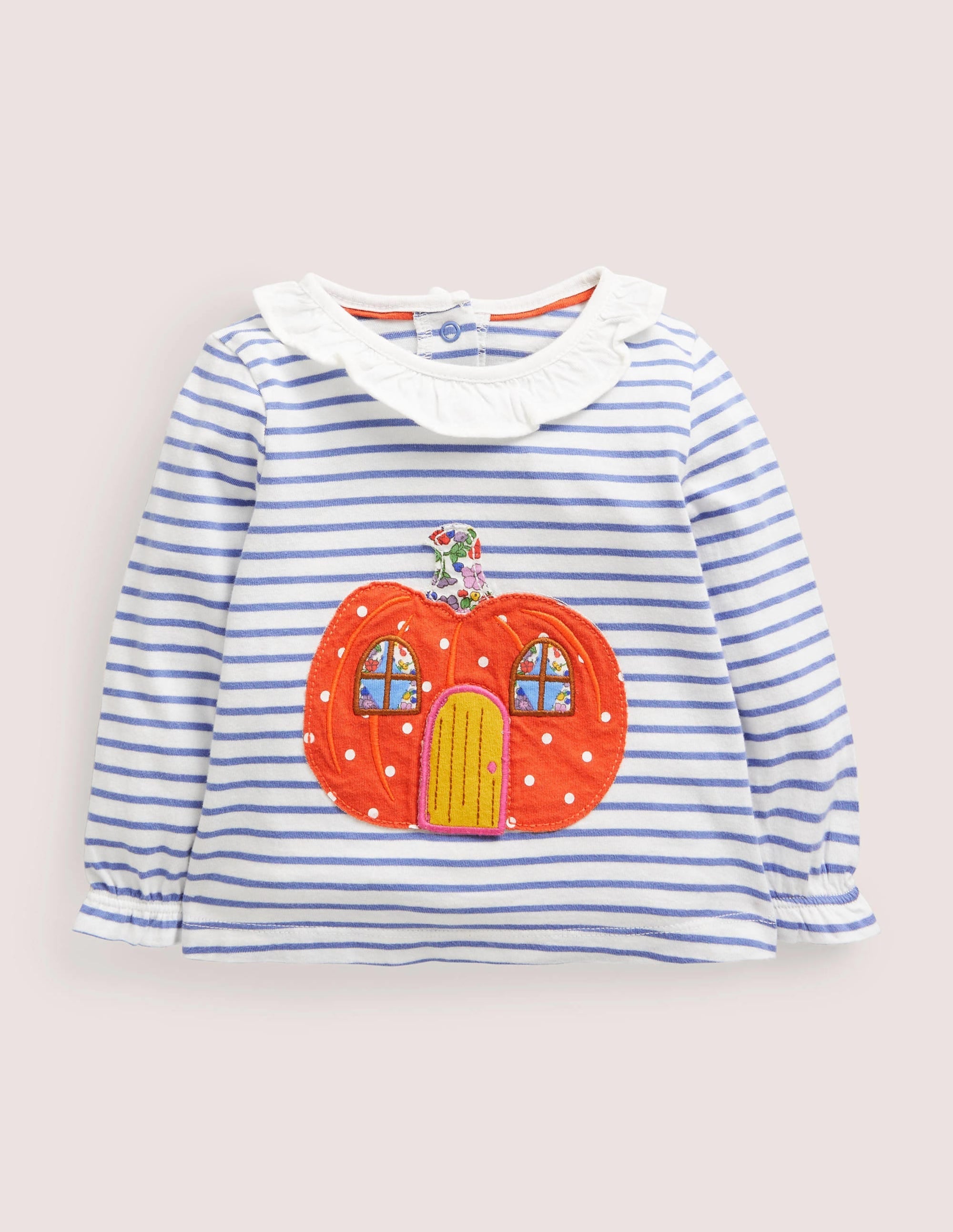 Pumpkin Stripe Lift-the-Flap Halloween Top-Blue/Orange Pumpkin - Image 1