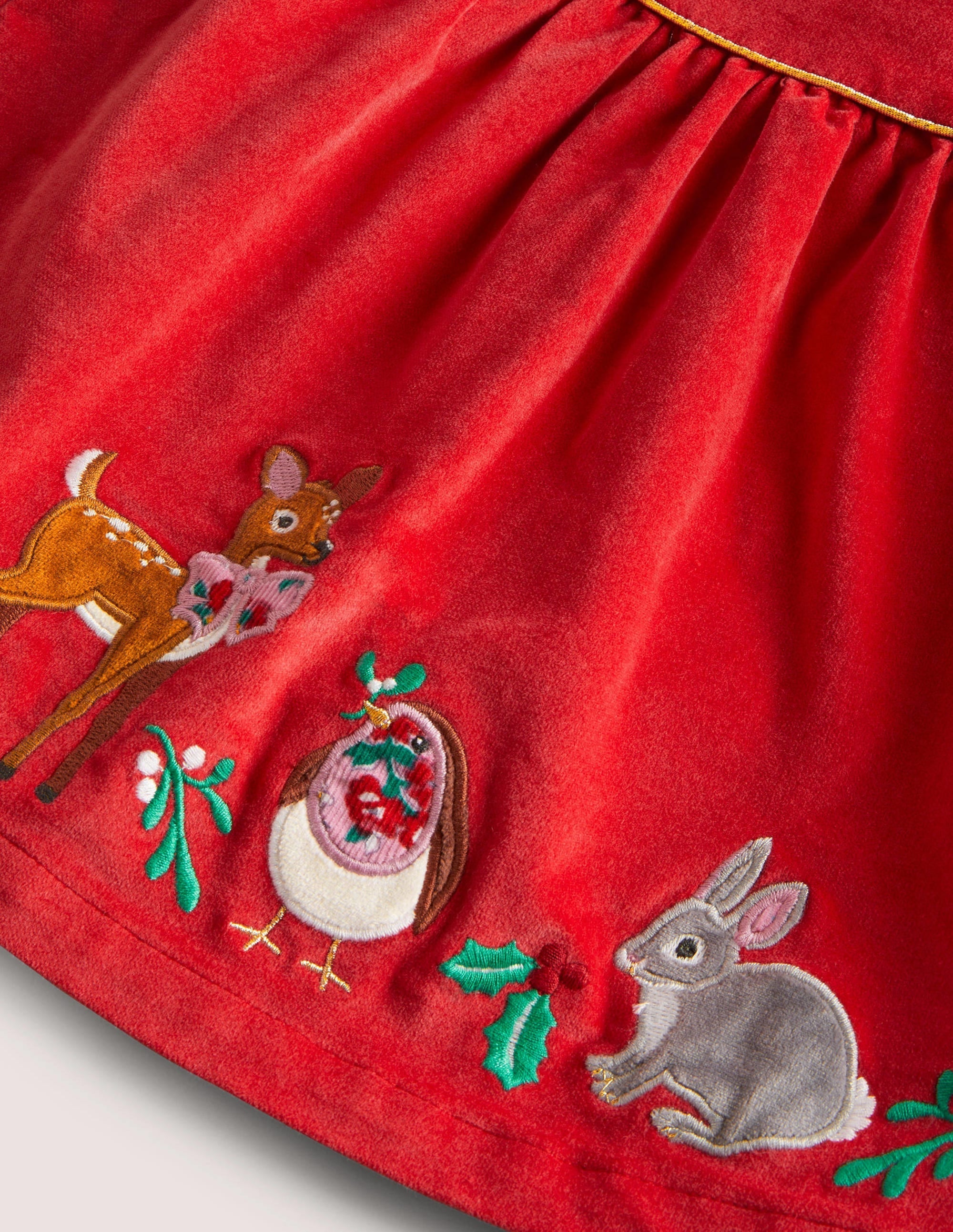 Red Animal Appliqué Velvet Dress-Rockabilly Red Animals - Image 3