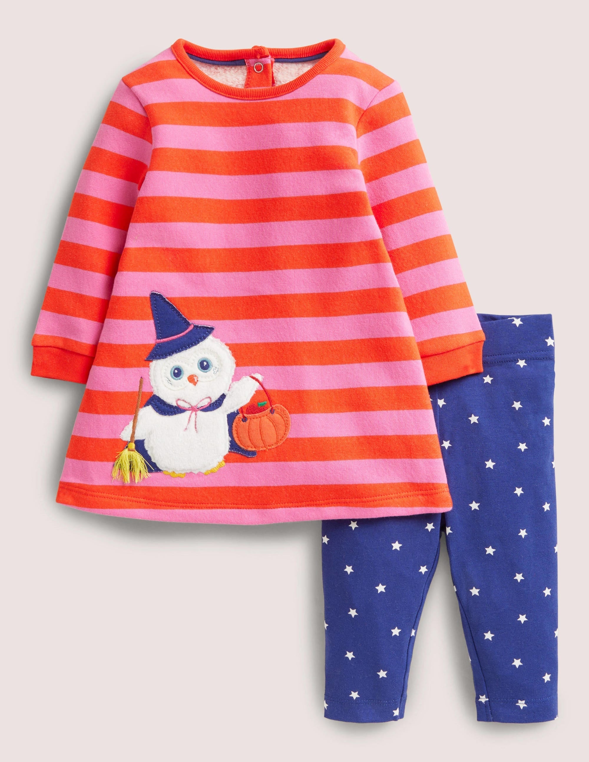 Halloween Owl Stripe Sweatshirt Dress Set-Red/Pink Halloween Owl - Image 1