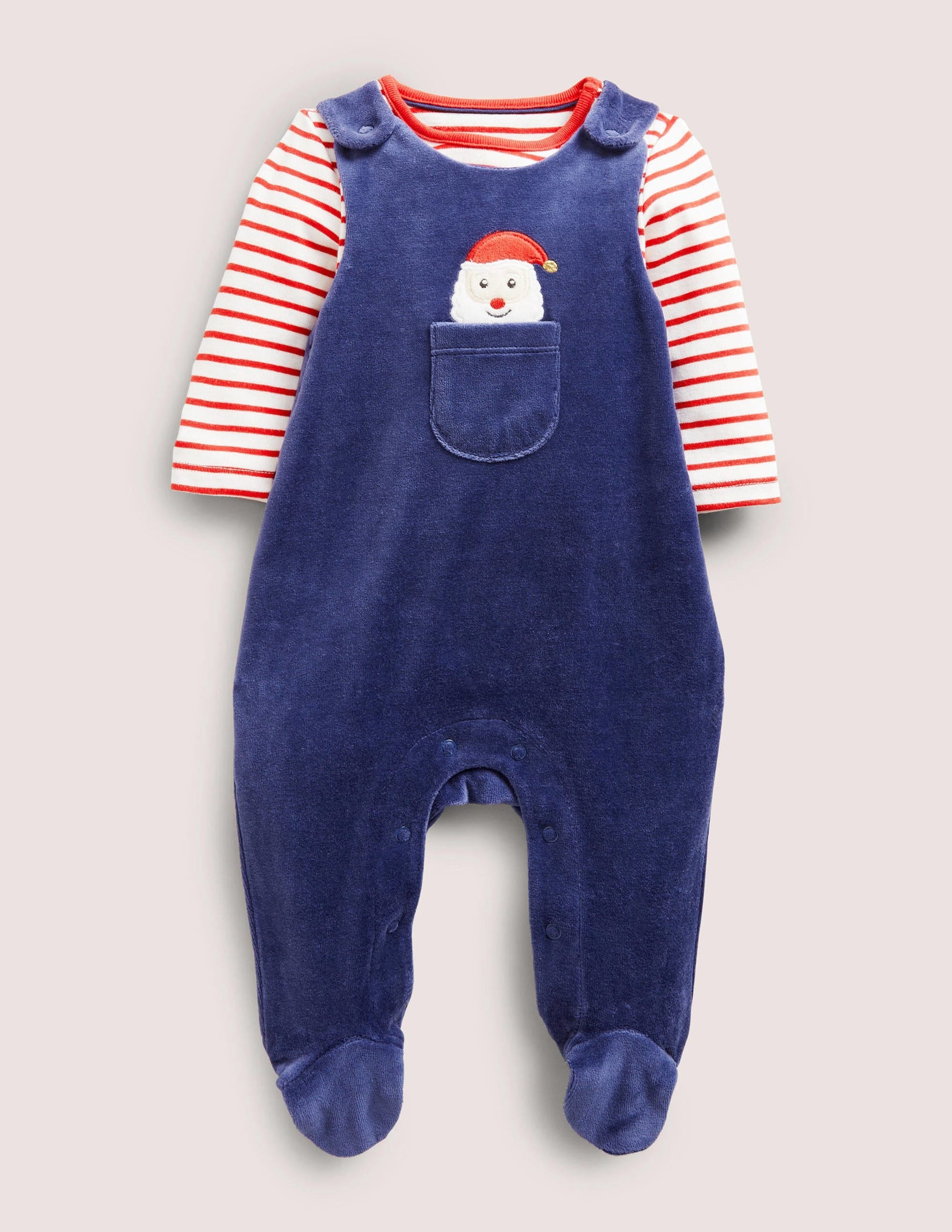 Velour Dungaree Set-Starboard Blue Christmas-1
