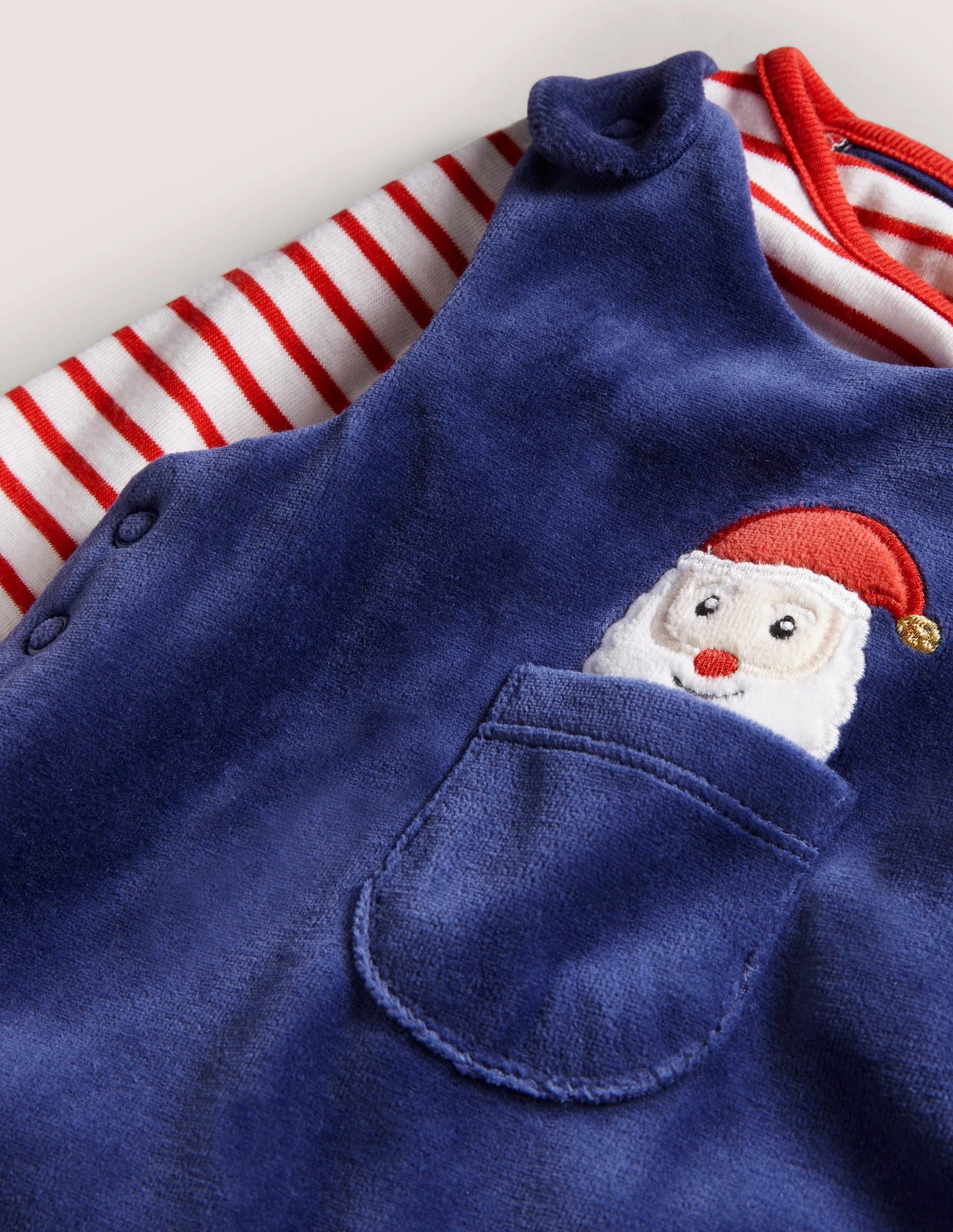 Velour Dungaree Set-Starboard Blue Christmas-3