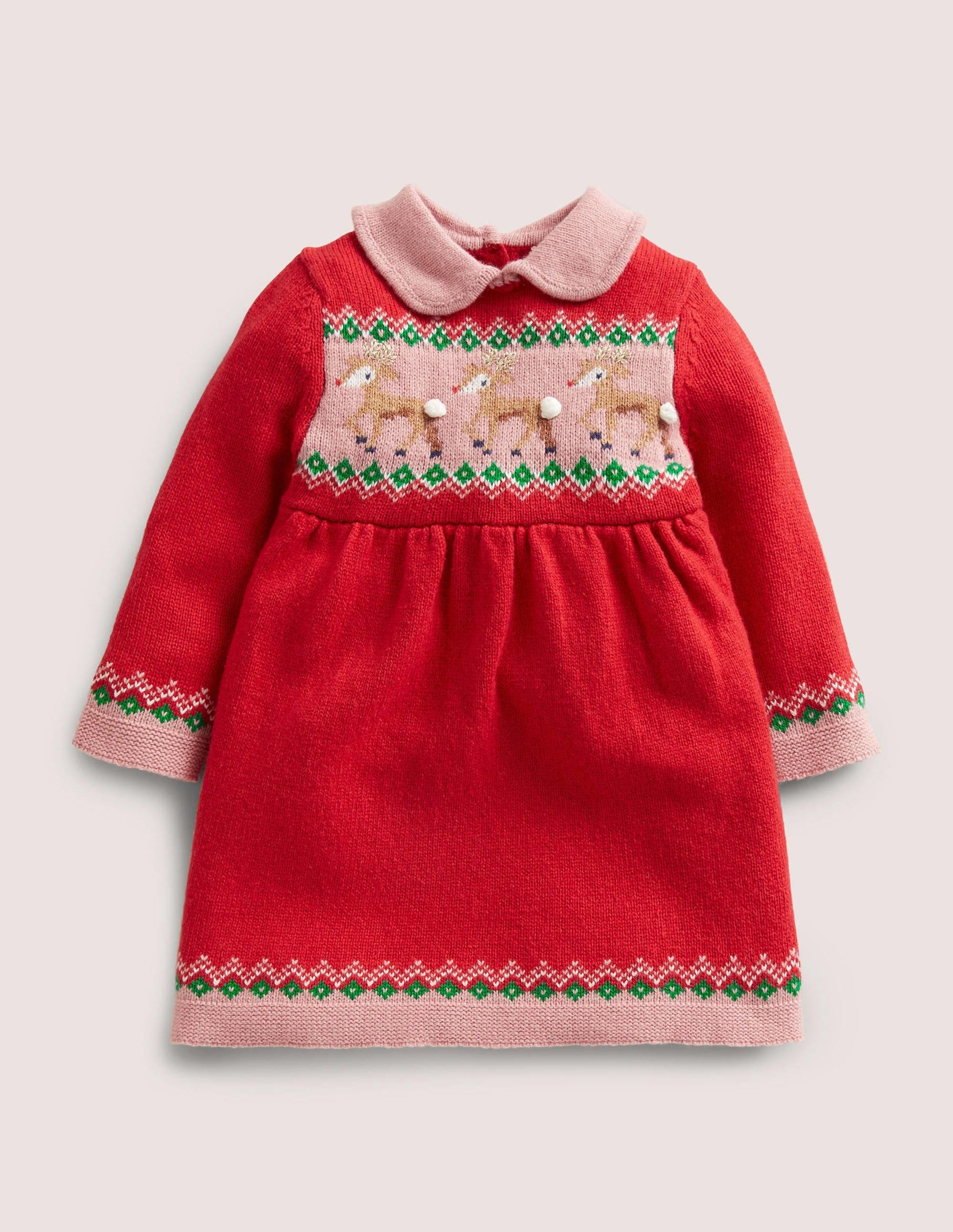 Red Reindeer Knitted Christmas Dress-Rockabilly Red Reindeers-1