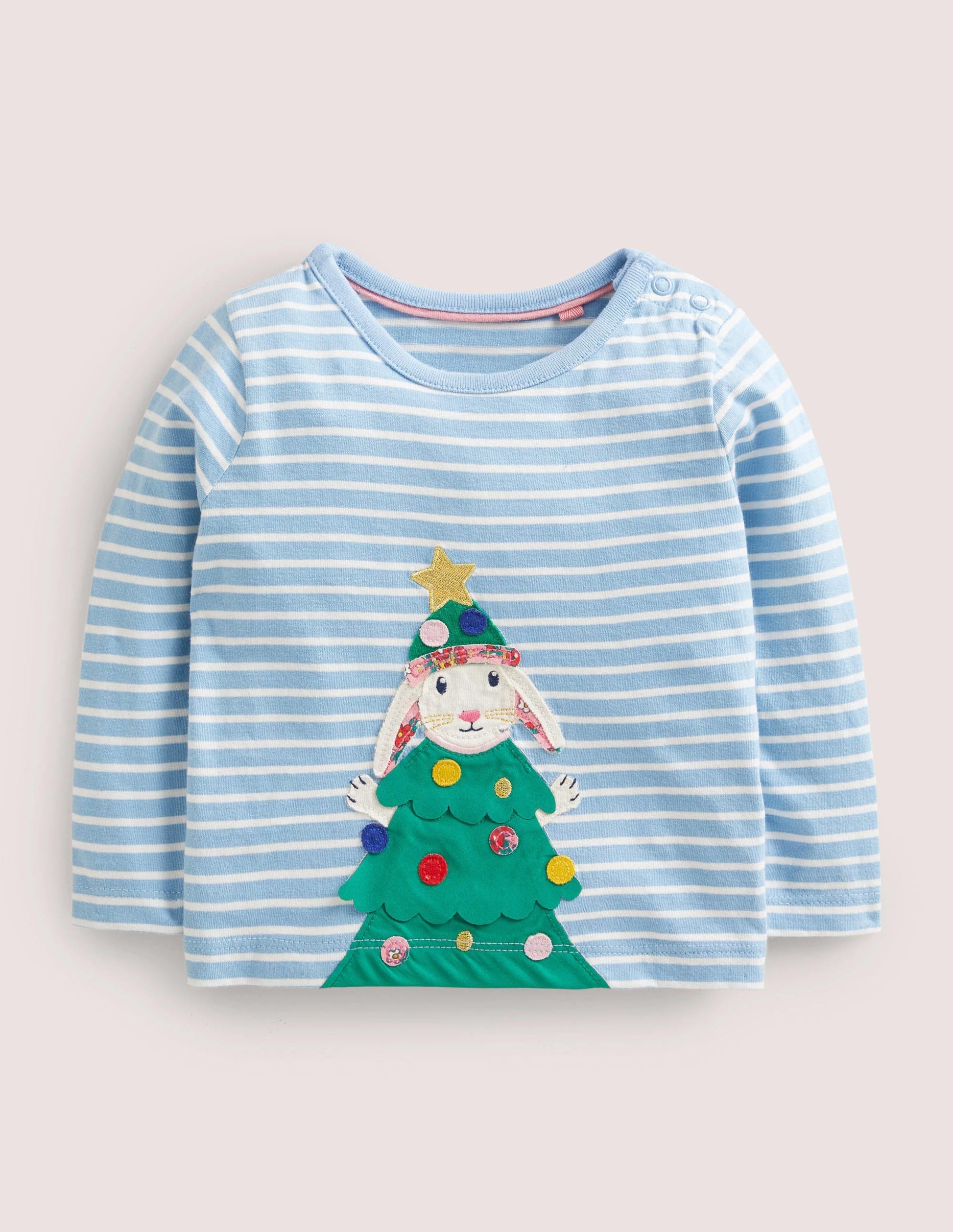 Appliqué Christmas T-shirt-Dusty Blue/Ivory Bunny-1