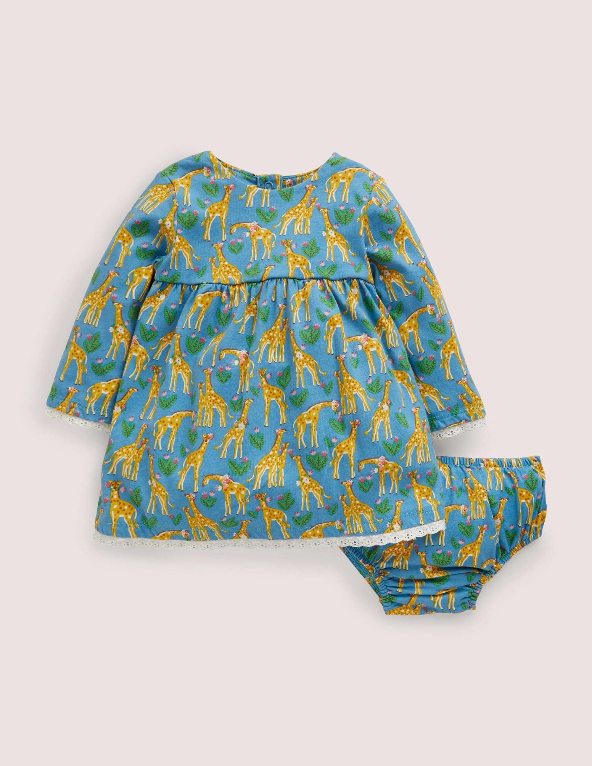 Printed Jersey Dress-Bright Blue Giraffes - Image 1
