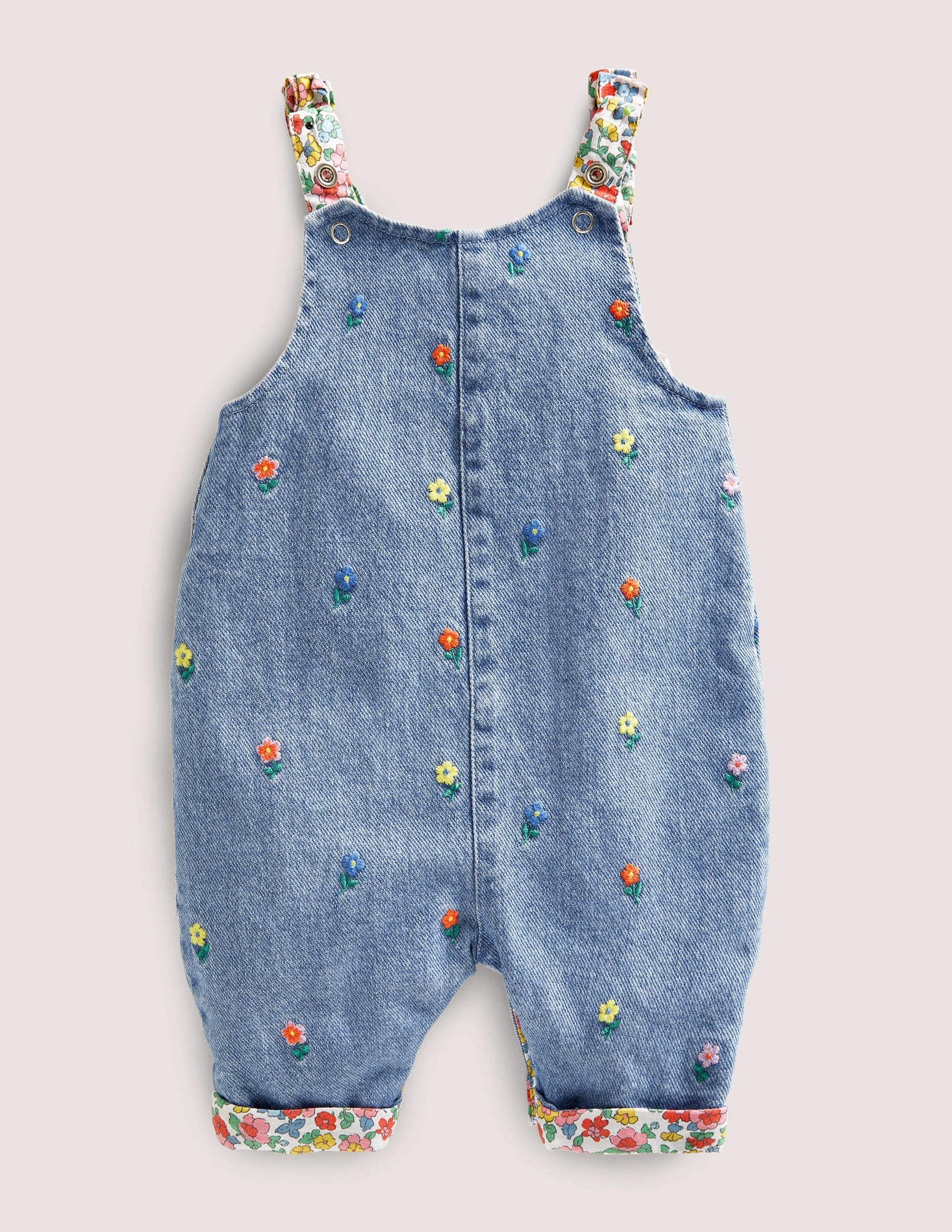 Woven Dungarees-Denim Flower Embroidery - Image 2