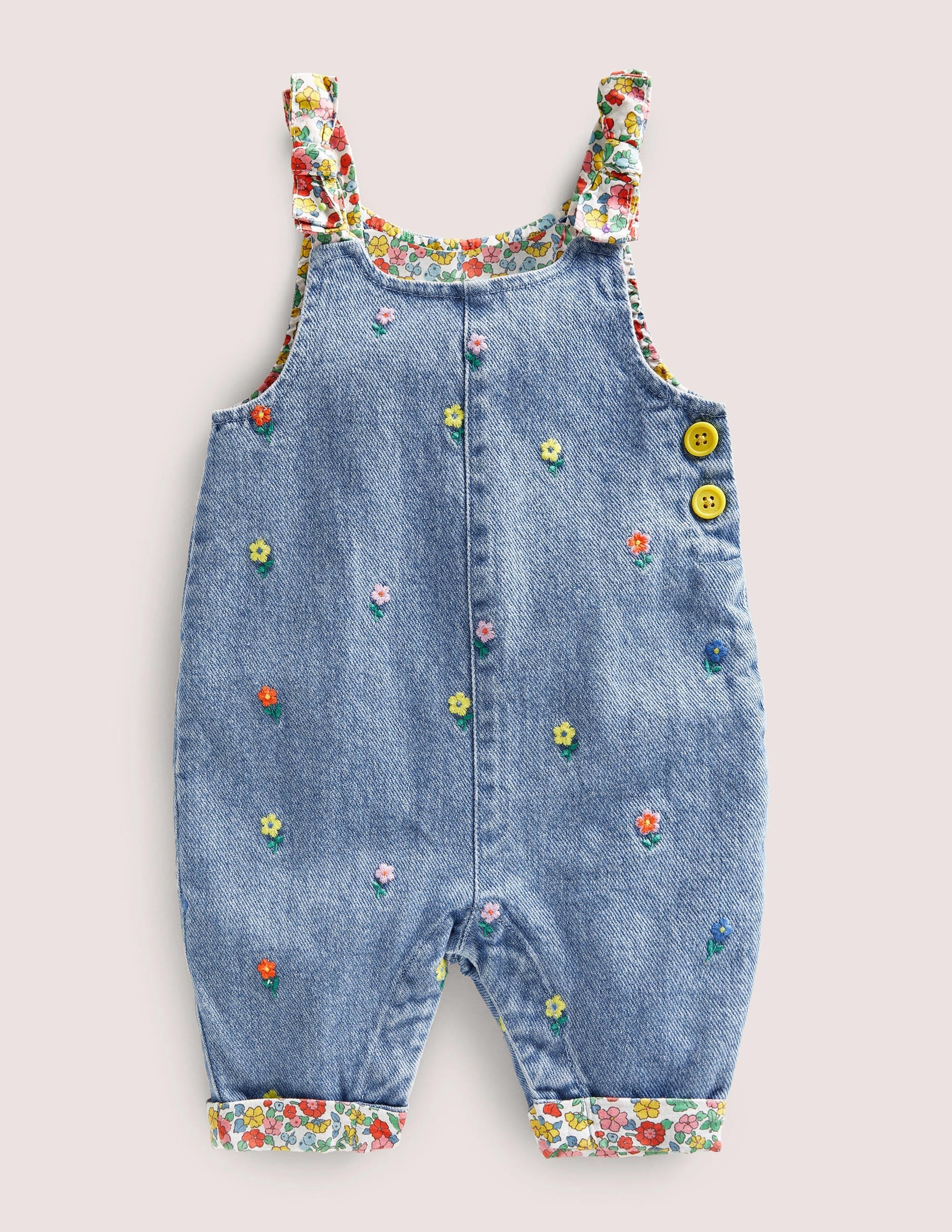 Woven Dungarees-Denim Flower Embroidery - Image 1