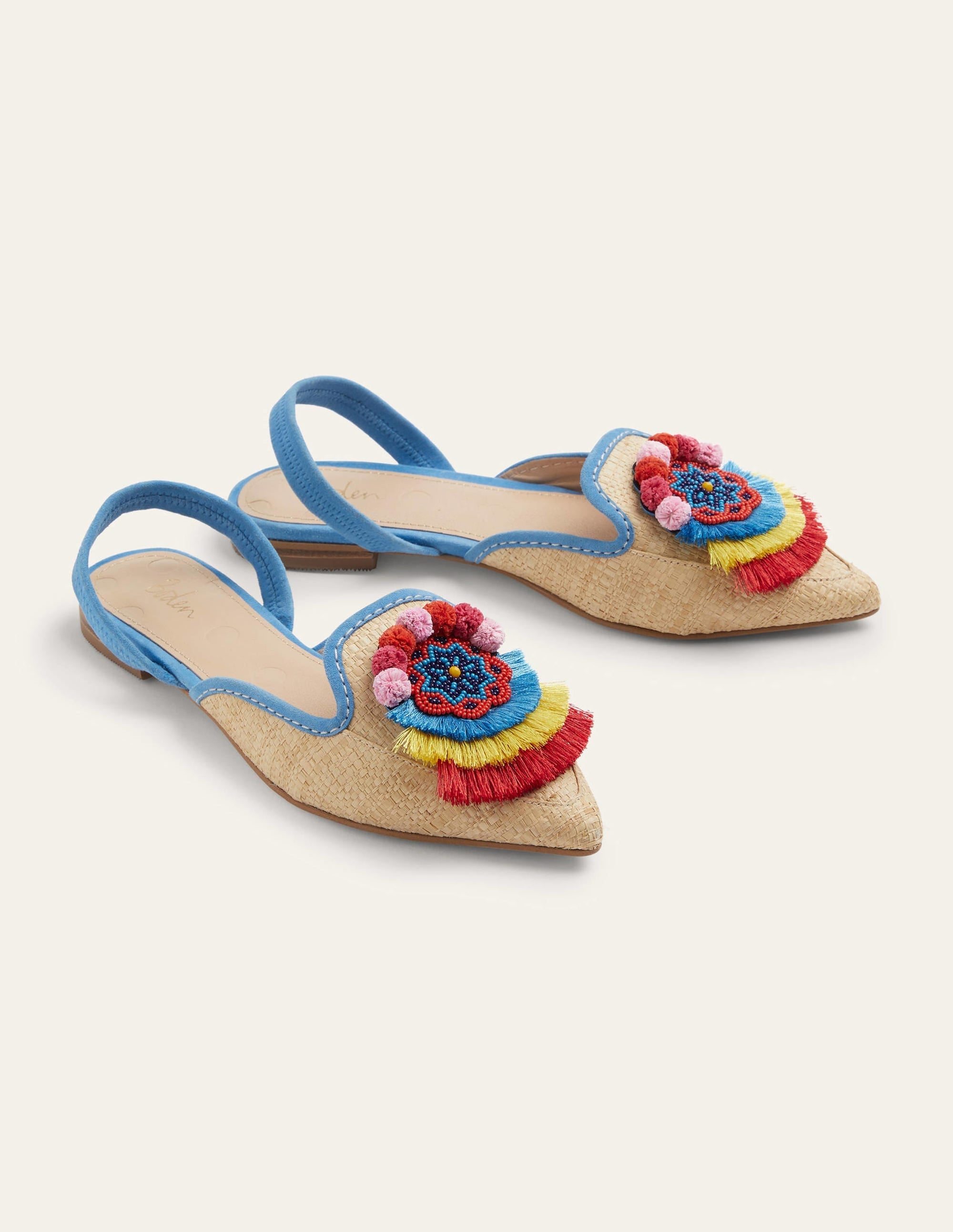 Lily Slingback Flat Sandals-Mosaic Blue, Tassel - Image 4