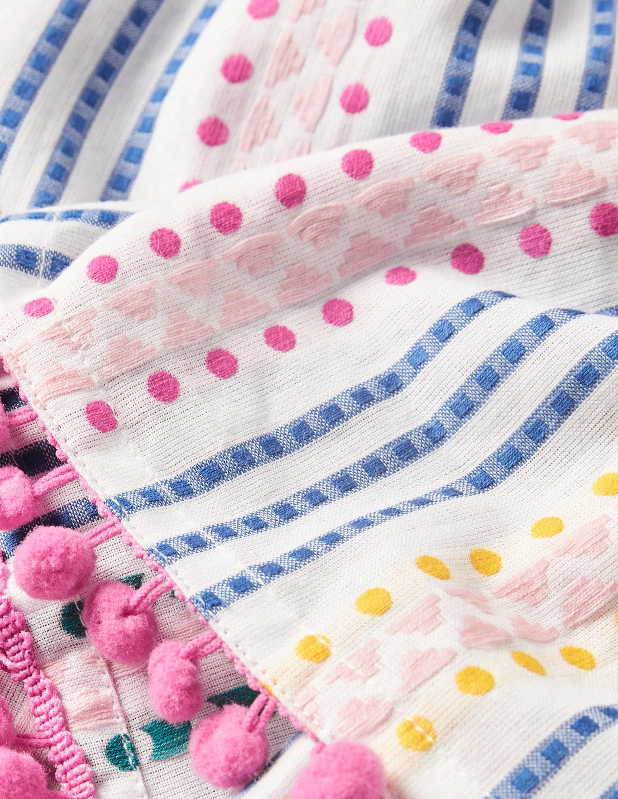 Pom Detail Stripe Scarf-Multi Dobby Stripe - Image 2