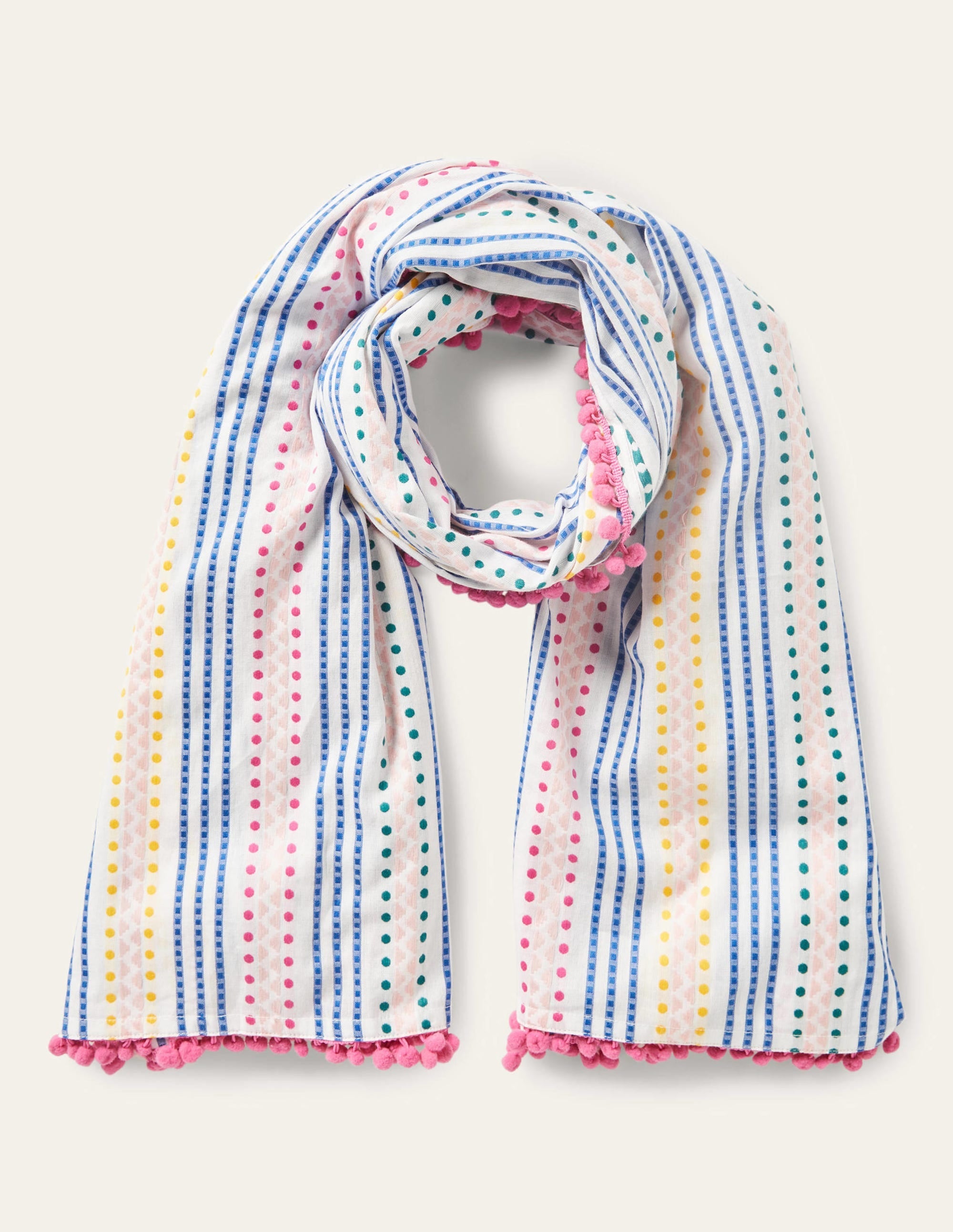 Pom Detail Stripe Scarf-Multi Dobby Stripe - Image 4