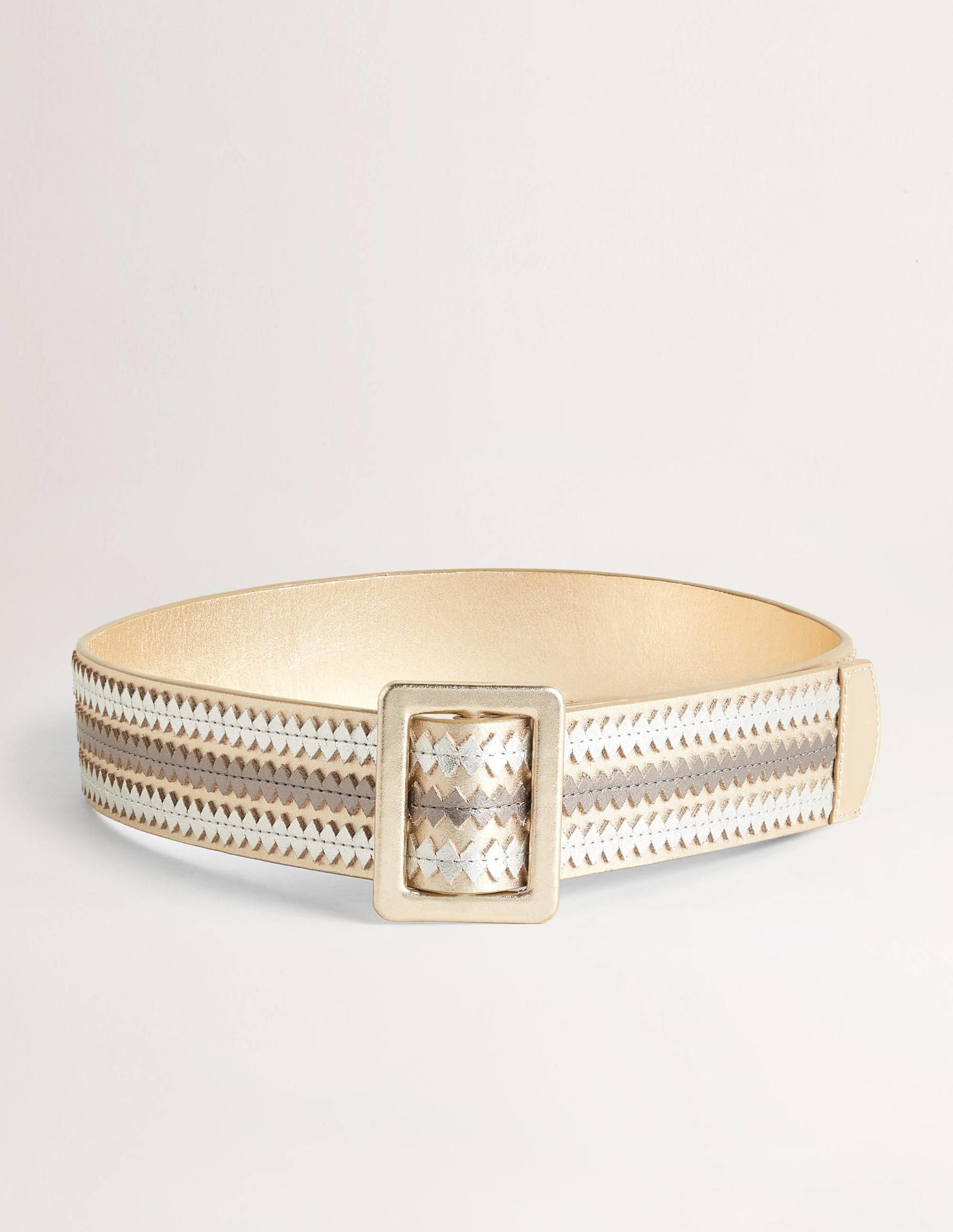 Contrast Stitch Waist Belt-Metallic Gold-1