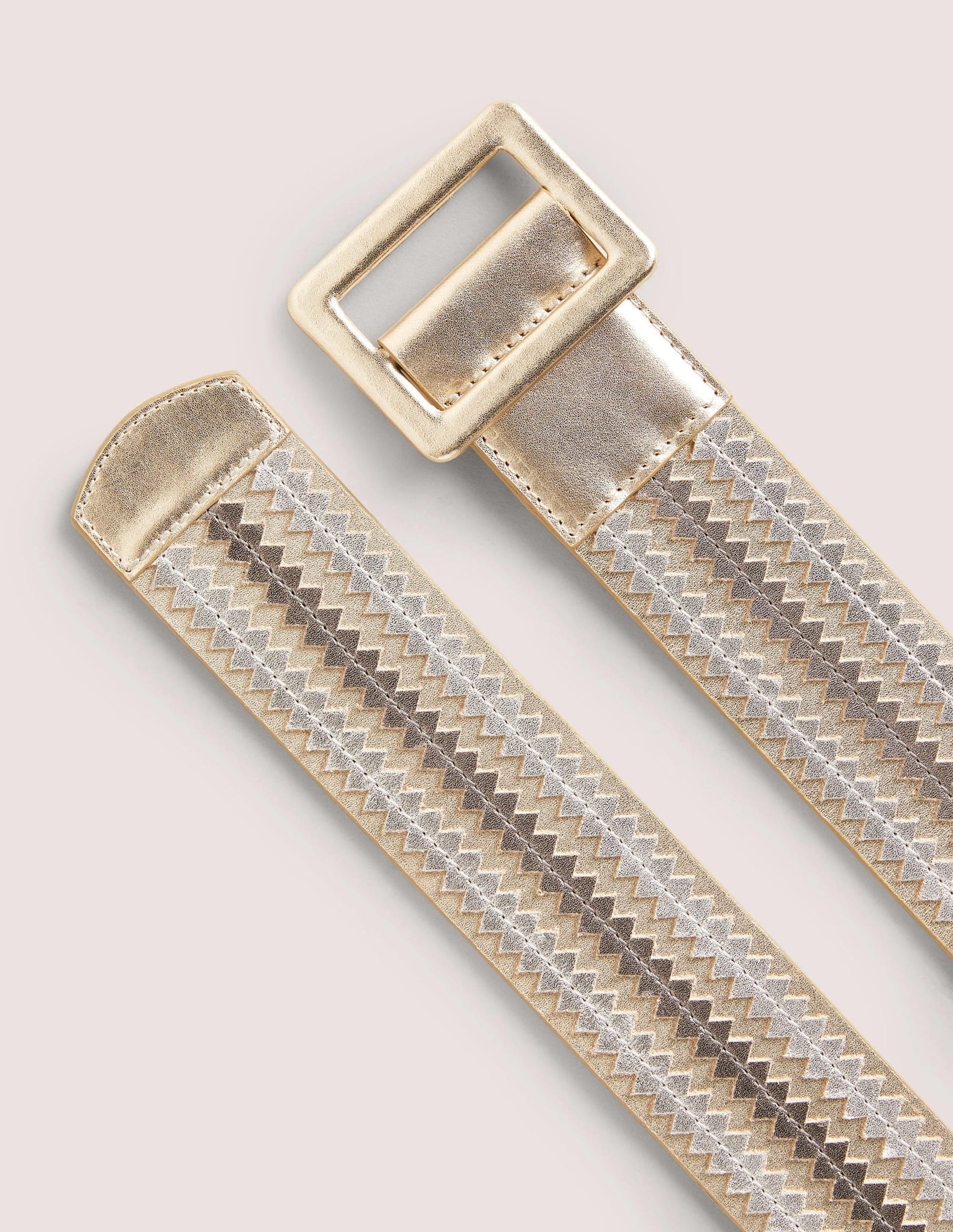 Contrast Stitch Waist Belt-Metallic Gold-2