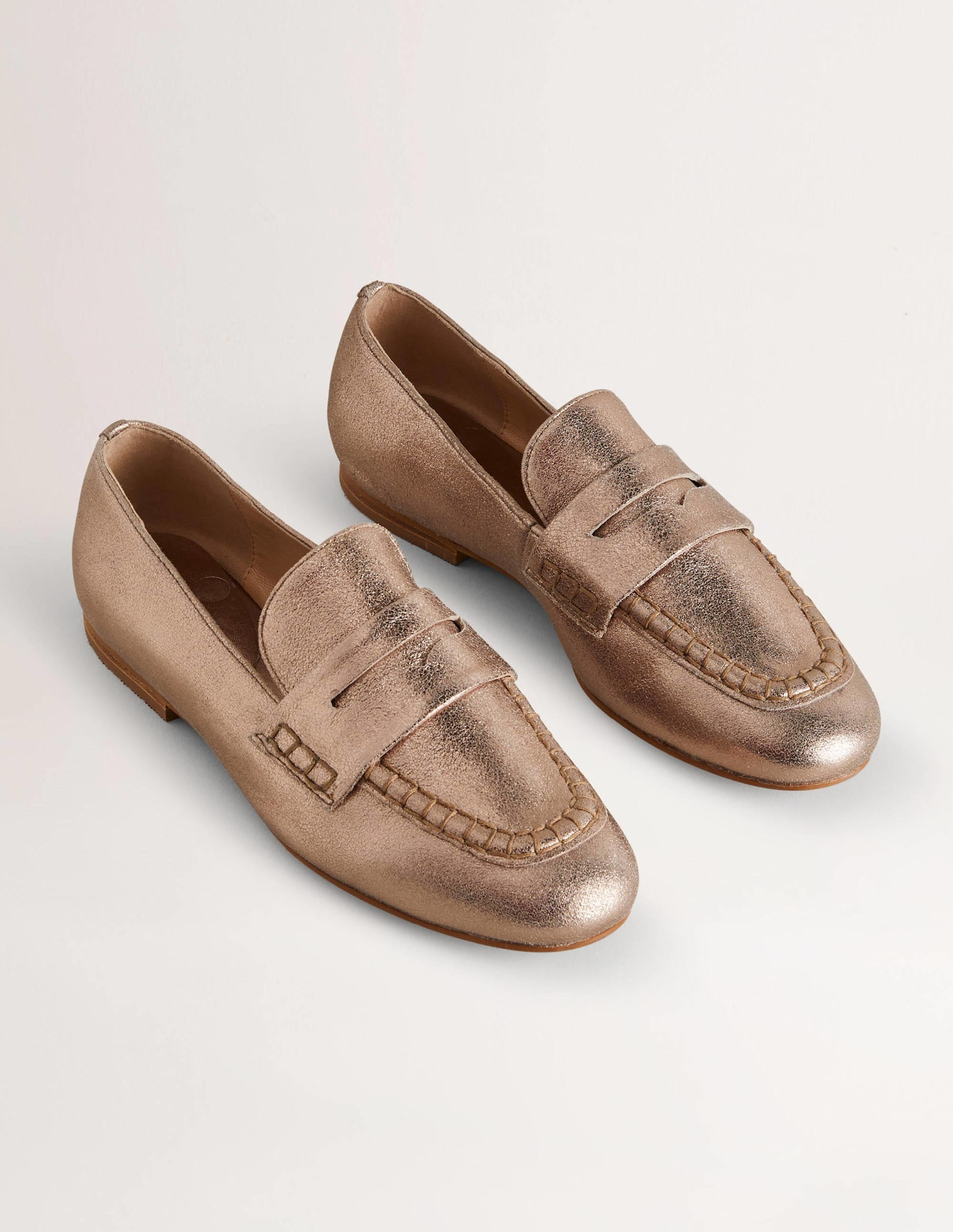 Suede Penny Loafers-Gold Metallic - Image 2