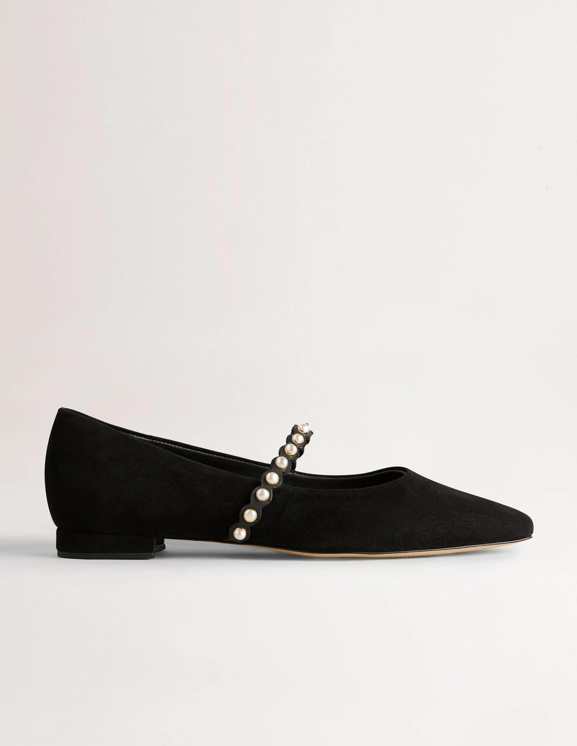 Pearl Strap Ballerina Flats-Black-2