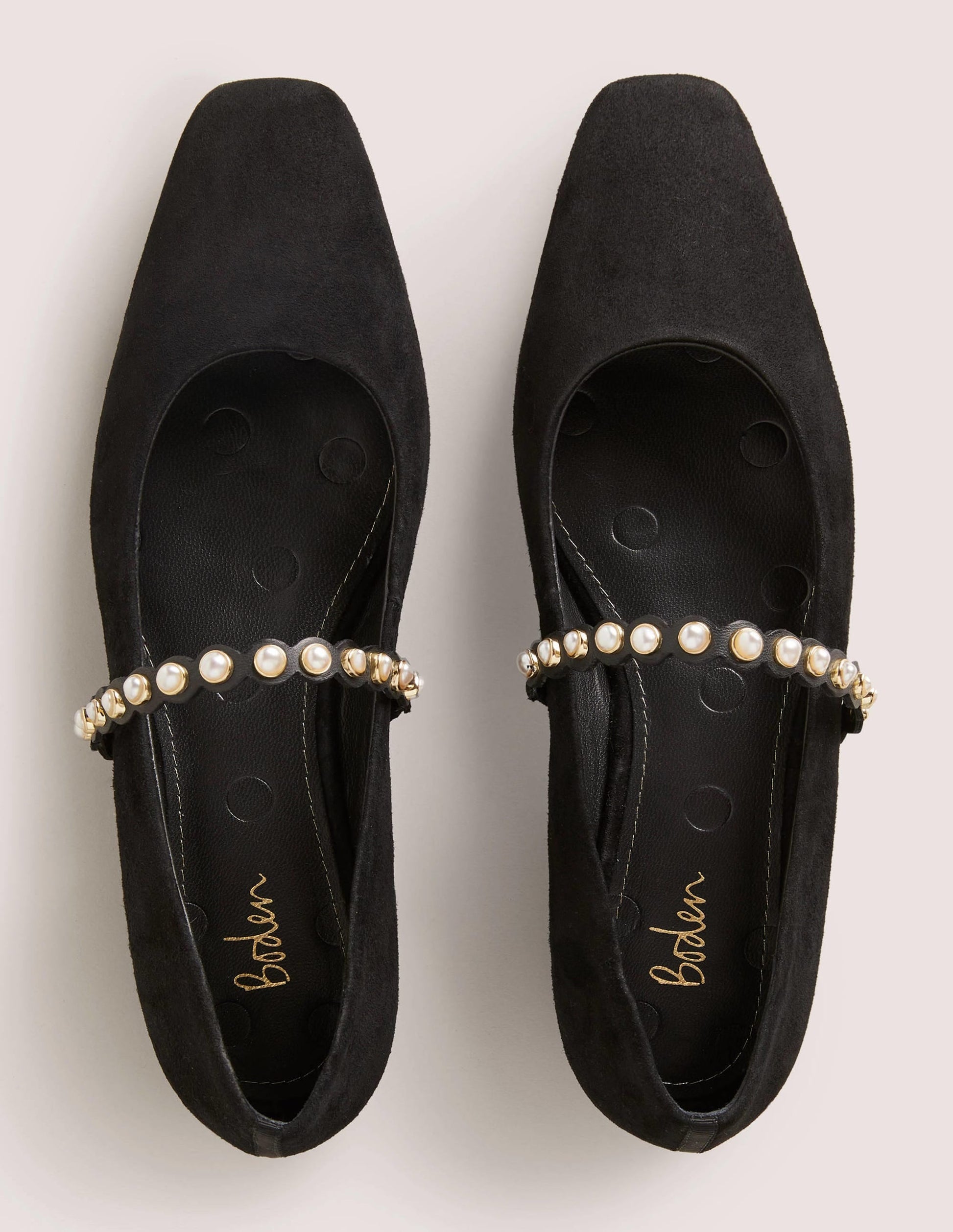 Pearl Strap Ballerina Flats-Black-5