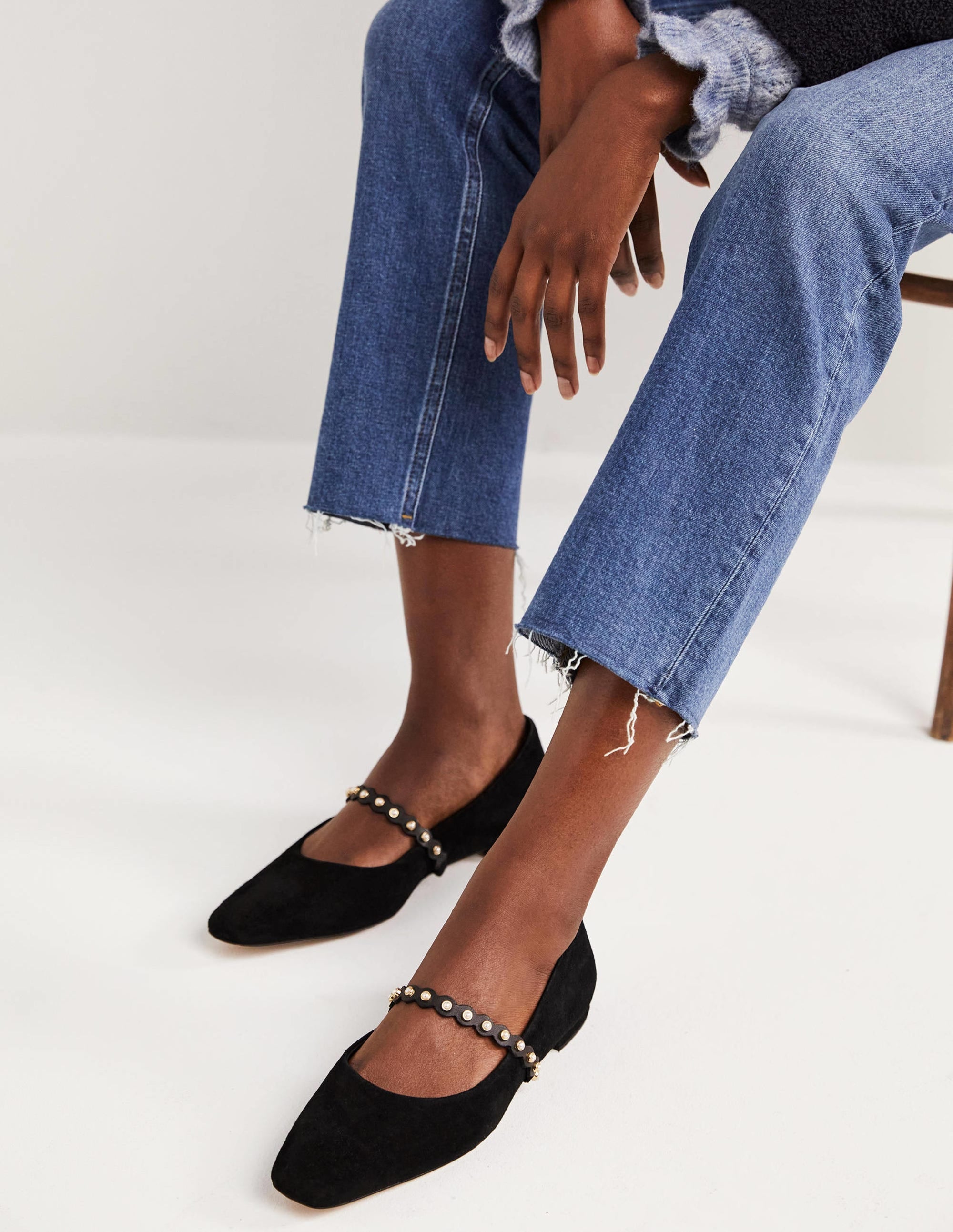 Pearl Strap Ballerina Flats-Black - Image 1