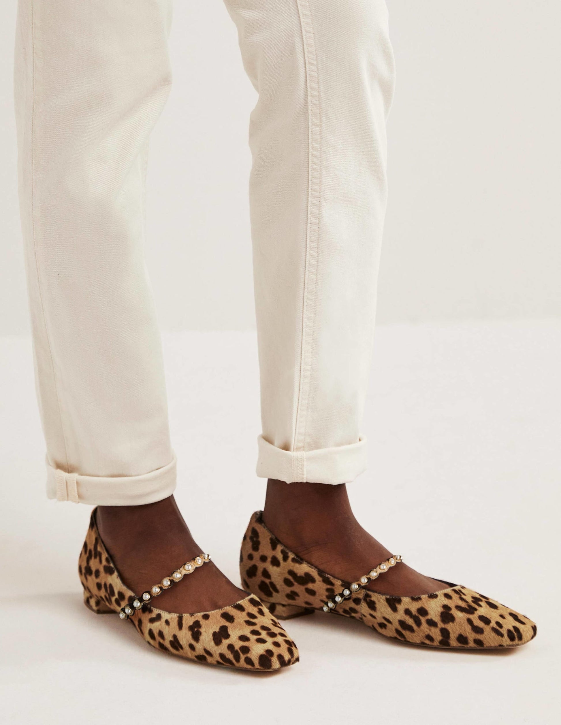 Pearl Strap Ballerina Flats-Cheetah-1