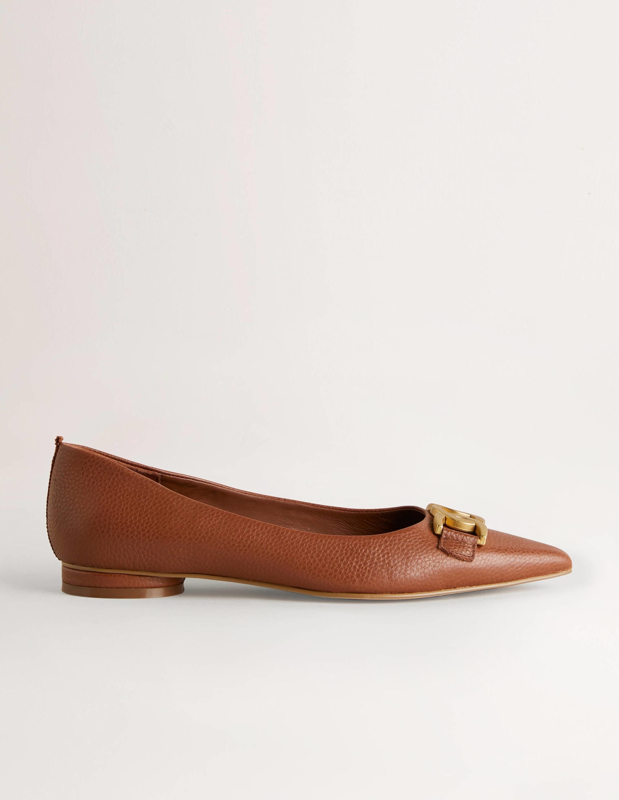 Pointed Toe Detail Flat Shoes-Tan/ Embellishment - Image 1