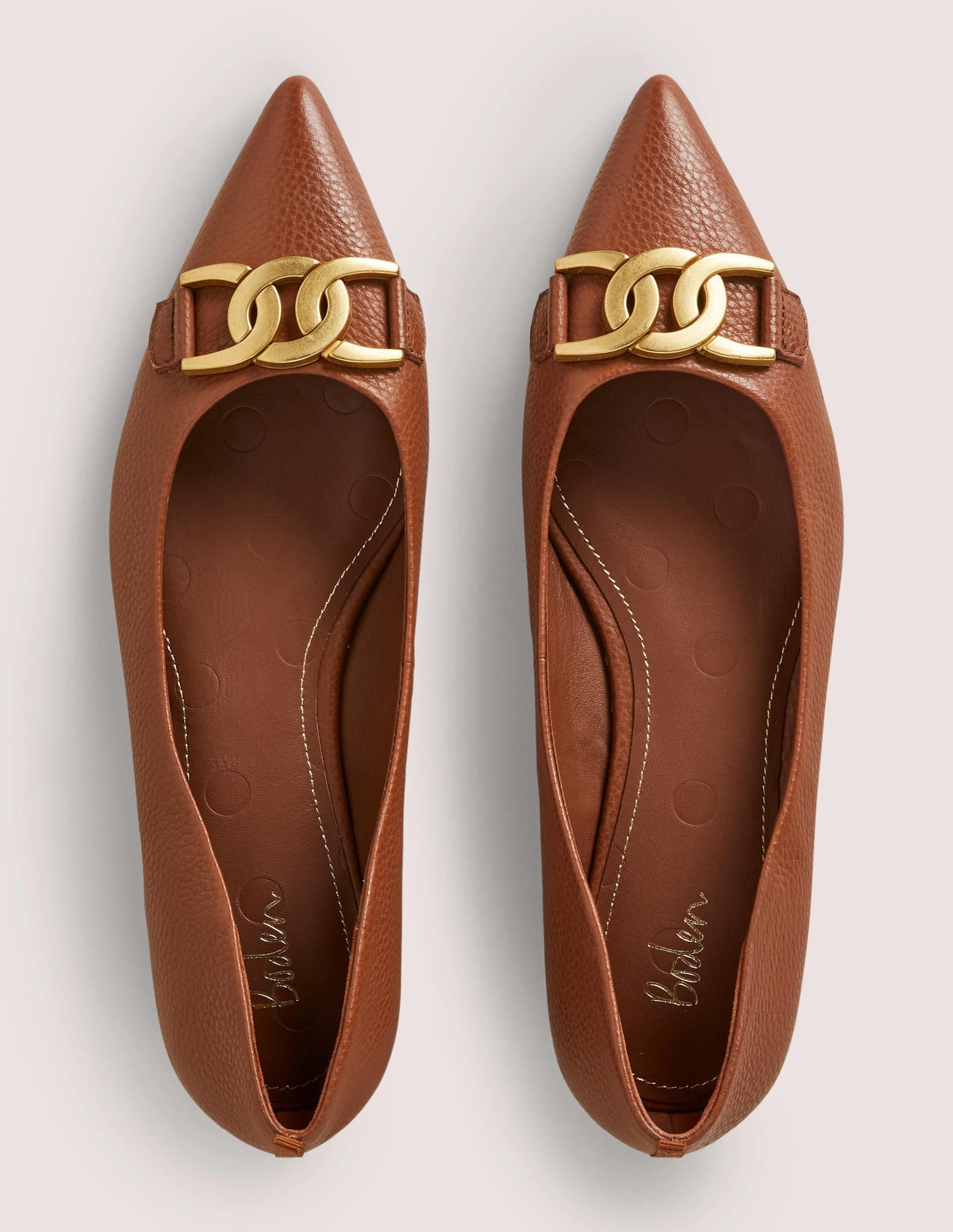 Pointed Toe Detail Flat Shoes-Tan/ Embellishment - Image 4