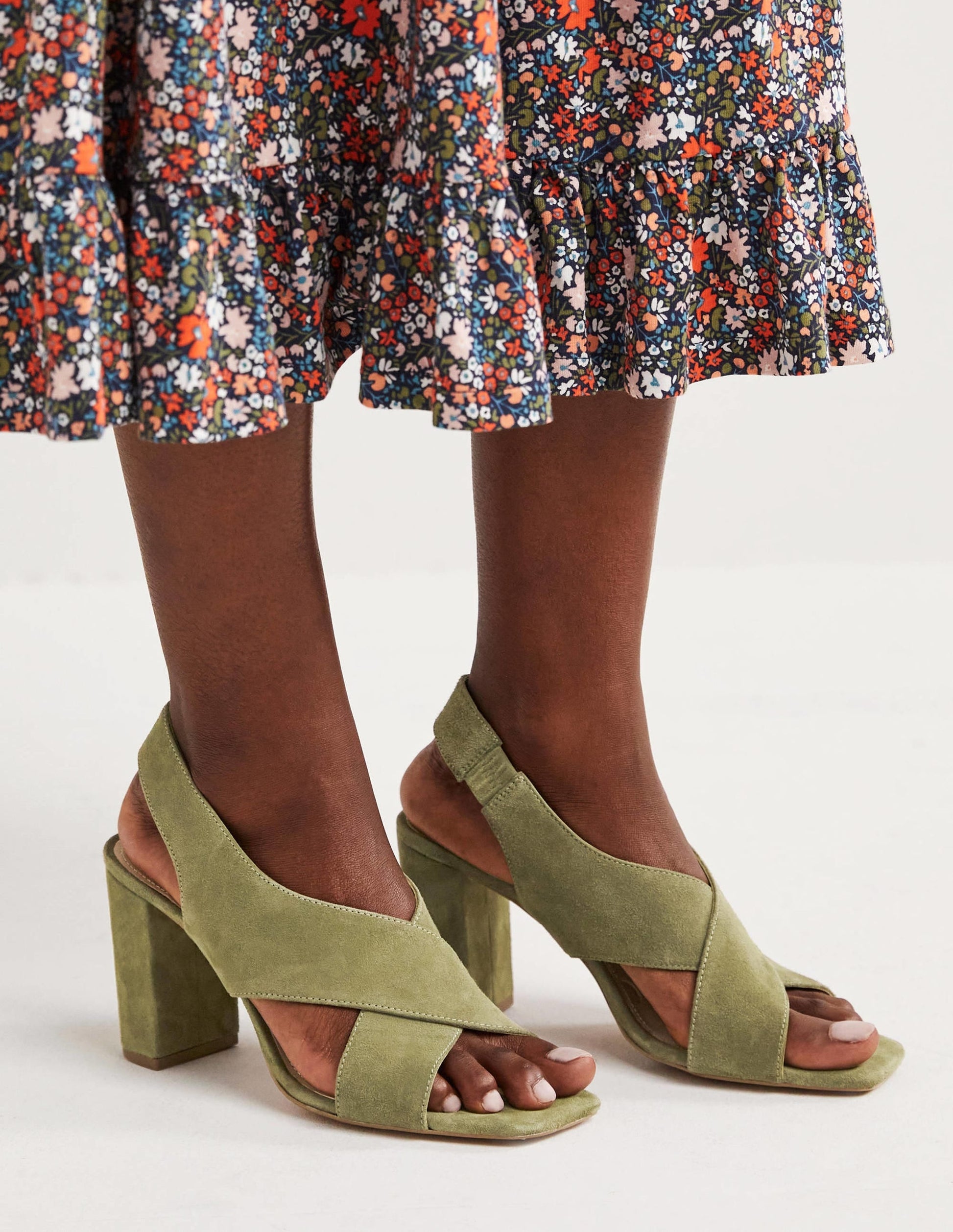 Cross Strap Heeled Sandals-Rainforest Floor-1