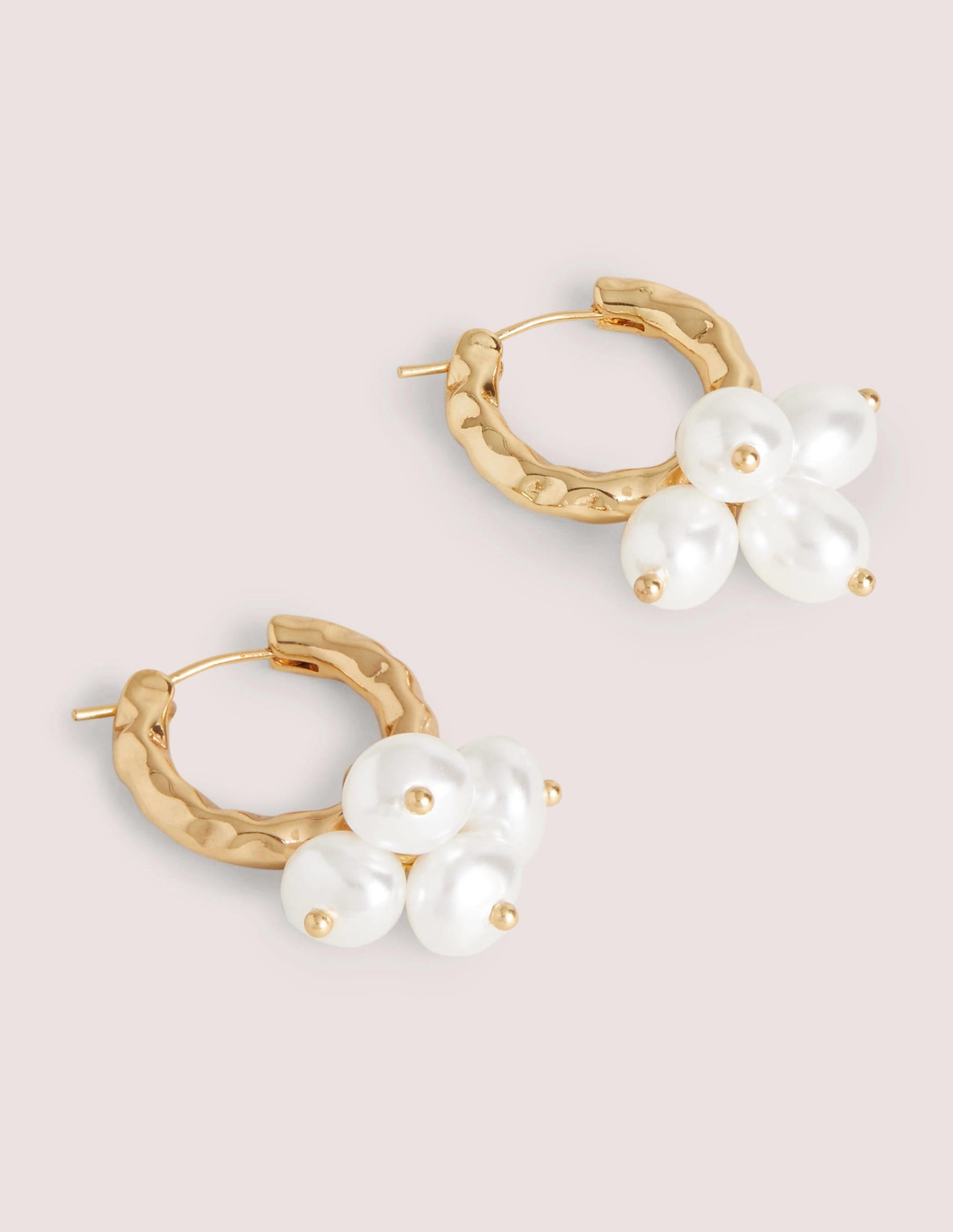 Hammered Pearl Hoops-Gold-2