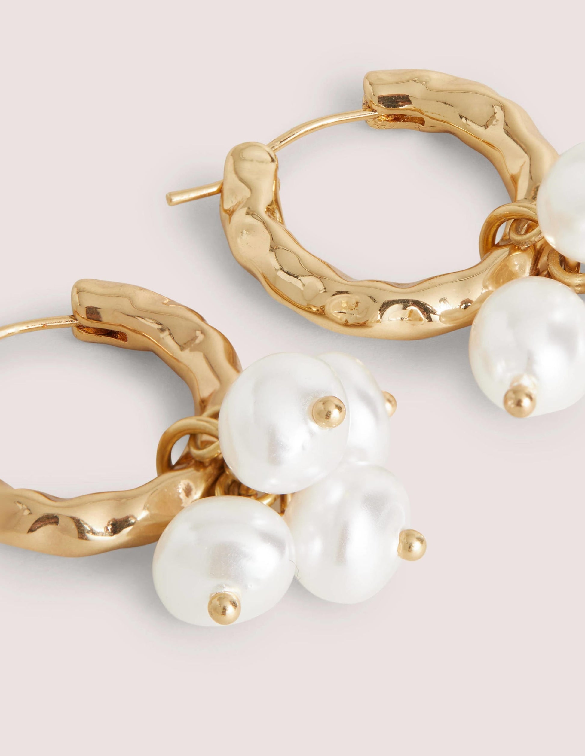 Hammered Pearl Hoops-Gold-3