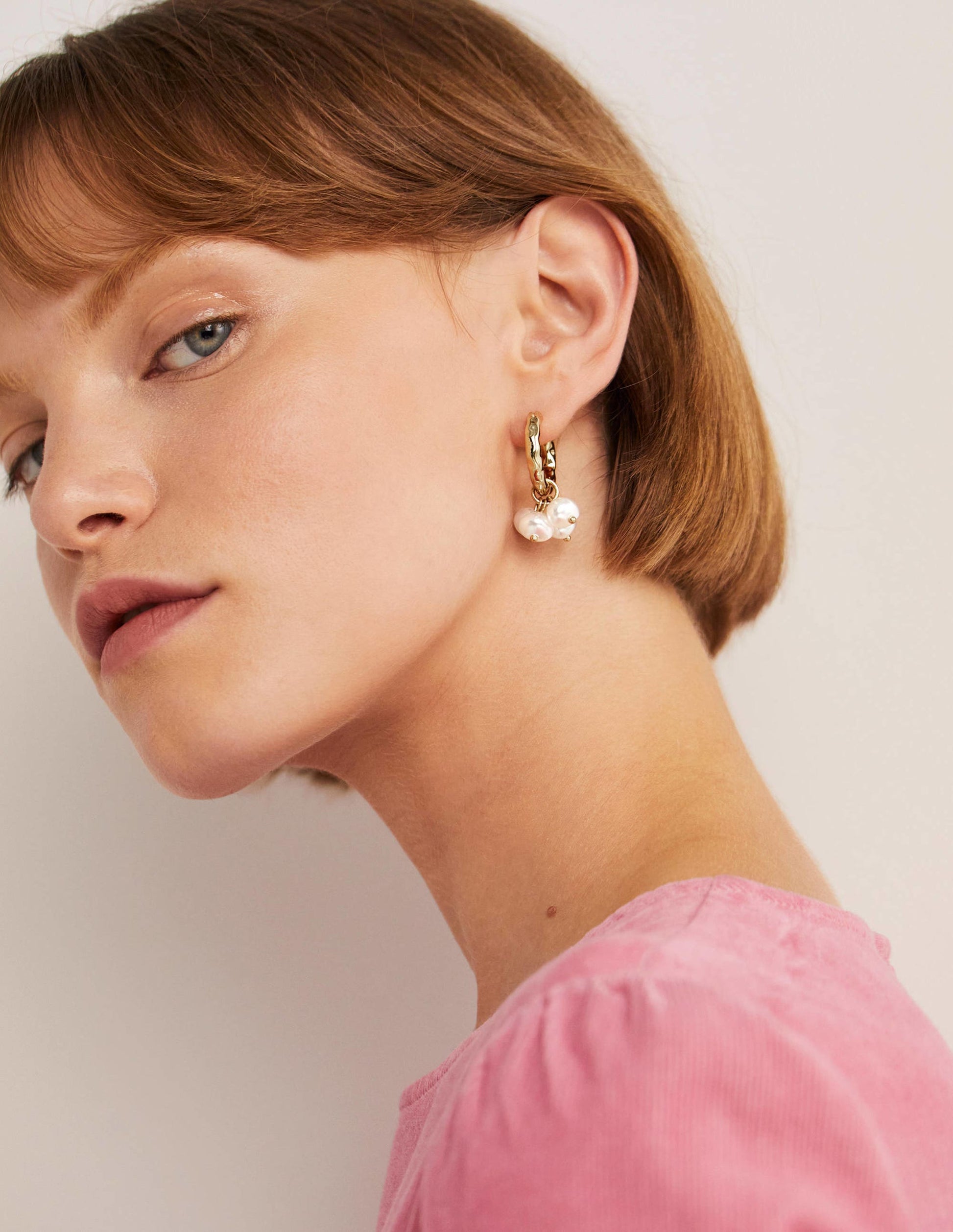 Hammered Pearl Hoops-Gold-1