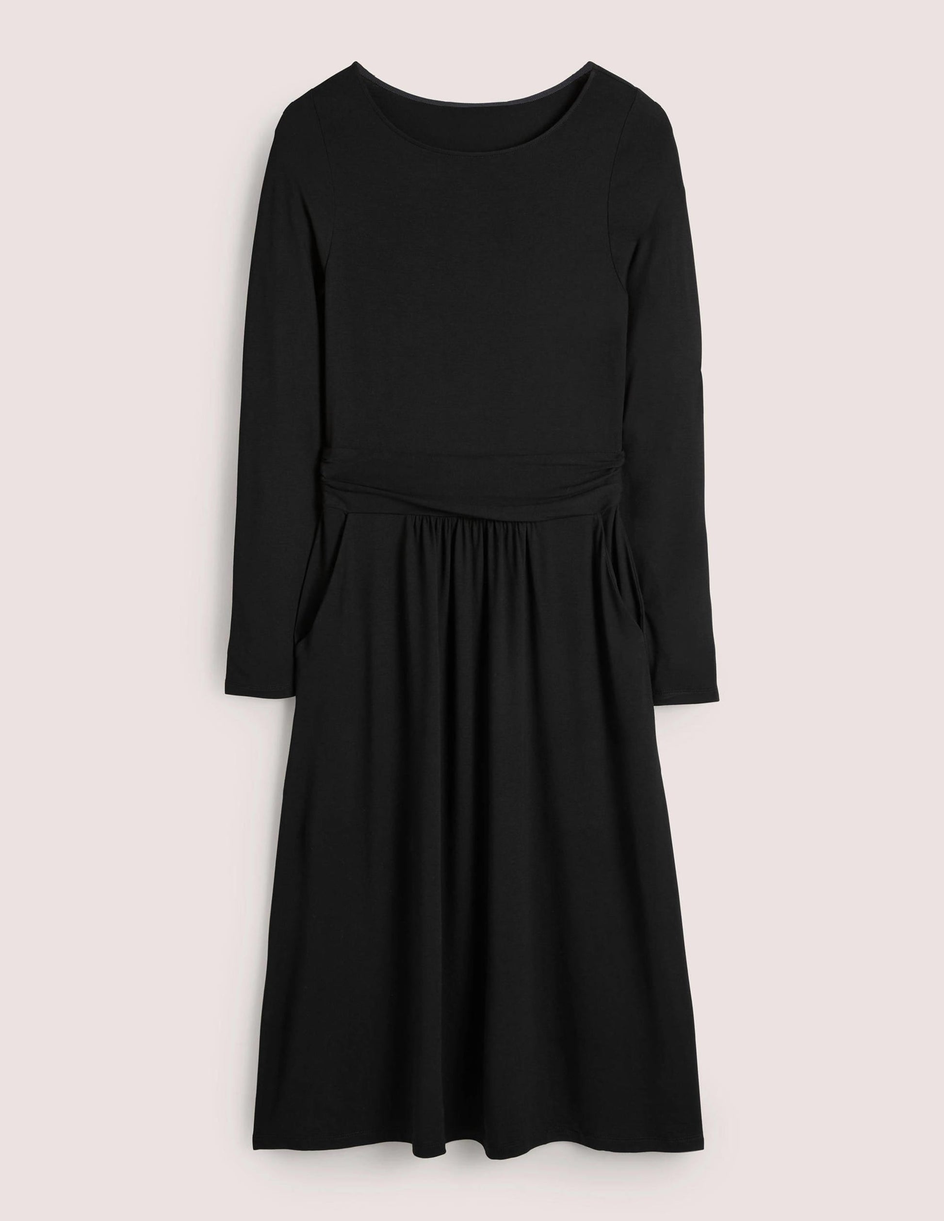 Puff Sleeve Jersey Midi Dress-Black-6