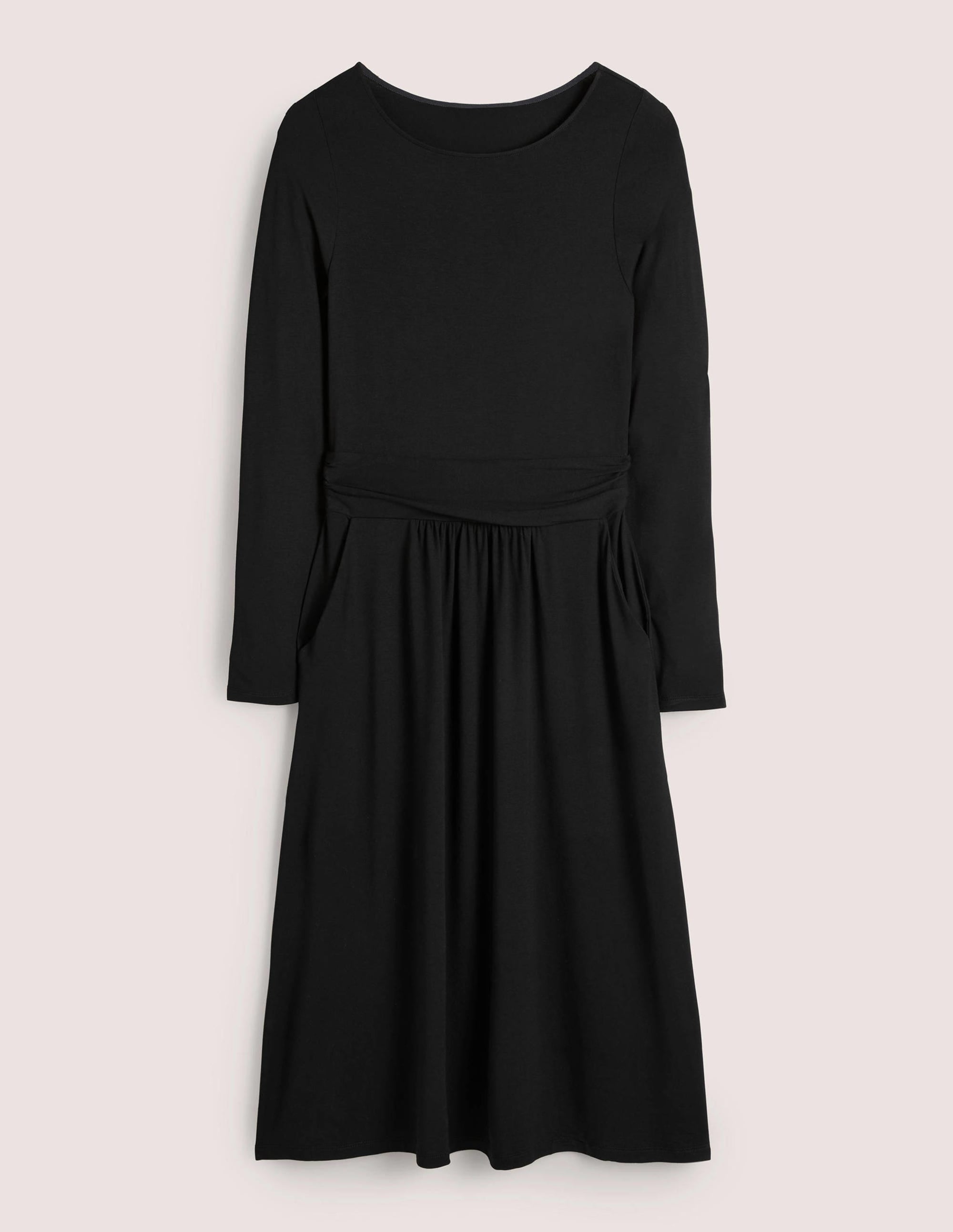 Puff Sleeve Jersey Midi Dress-Black - Image 6