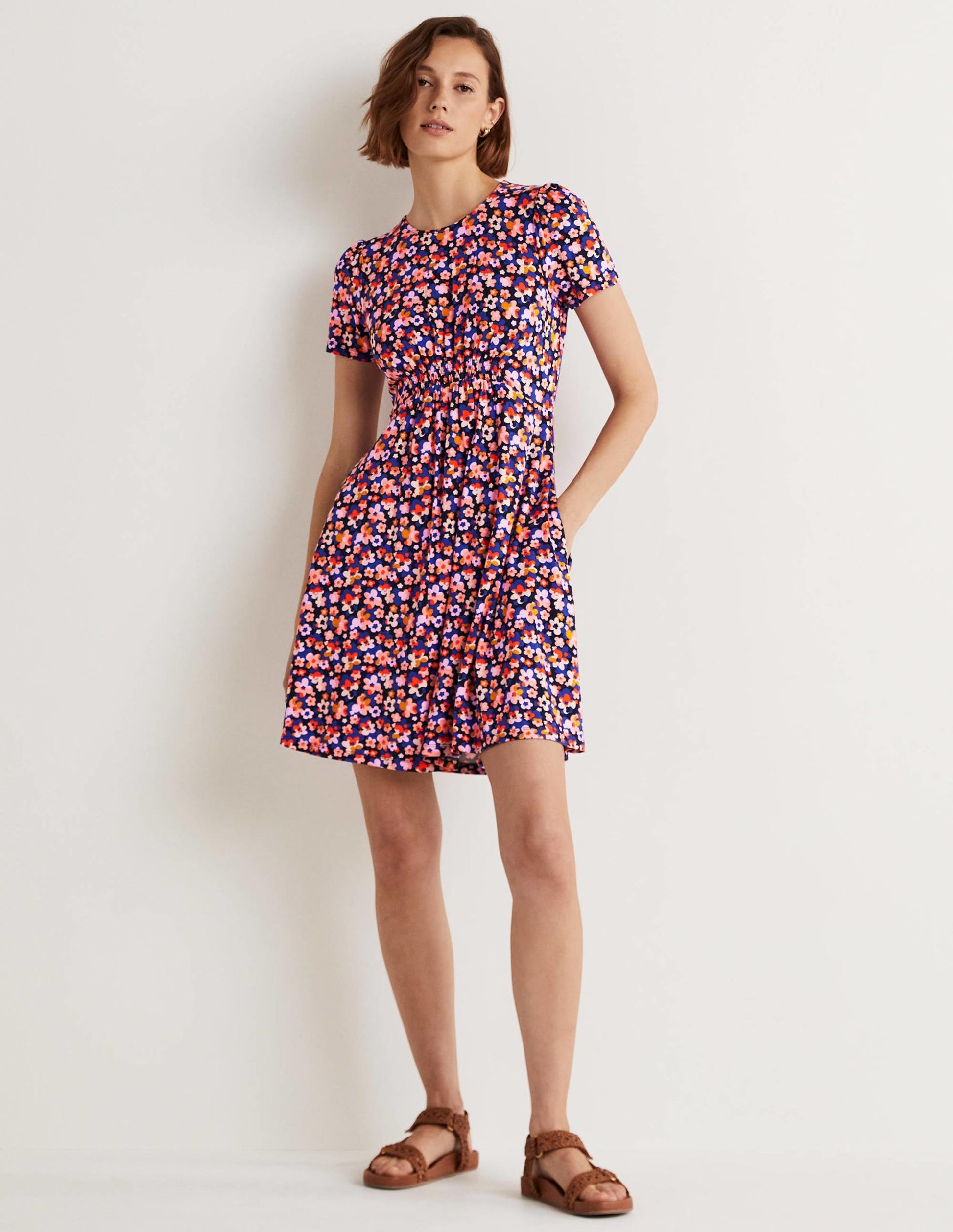 Crew Neck Jersey Dress-French Navy, Abstract Cluster-1