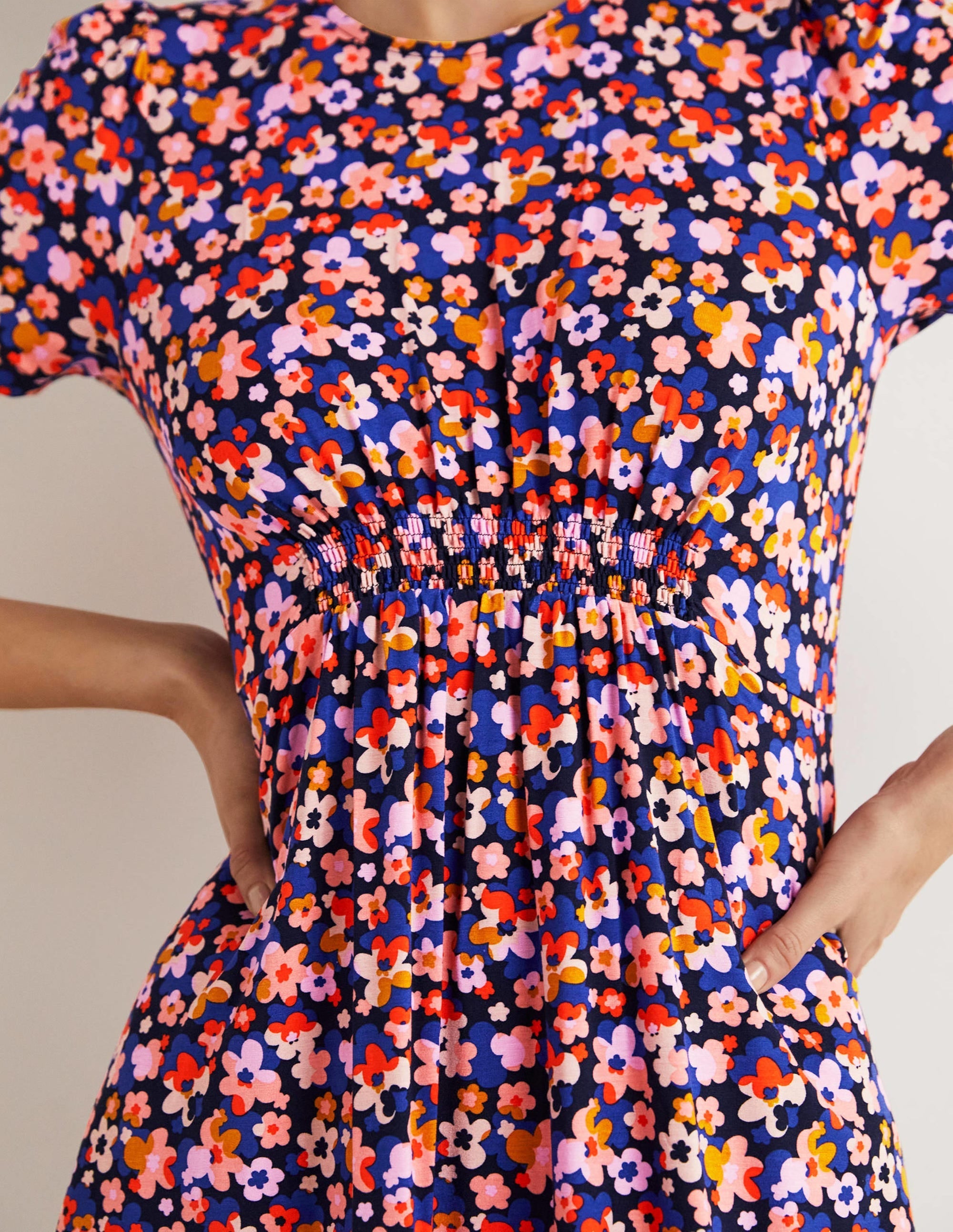 Crew Neck Jersey Dress-French Navy, Abstract Cluster - Image 2