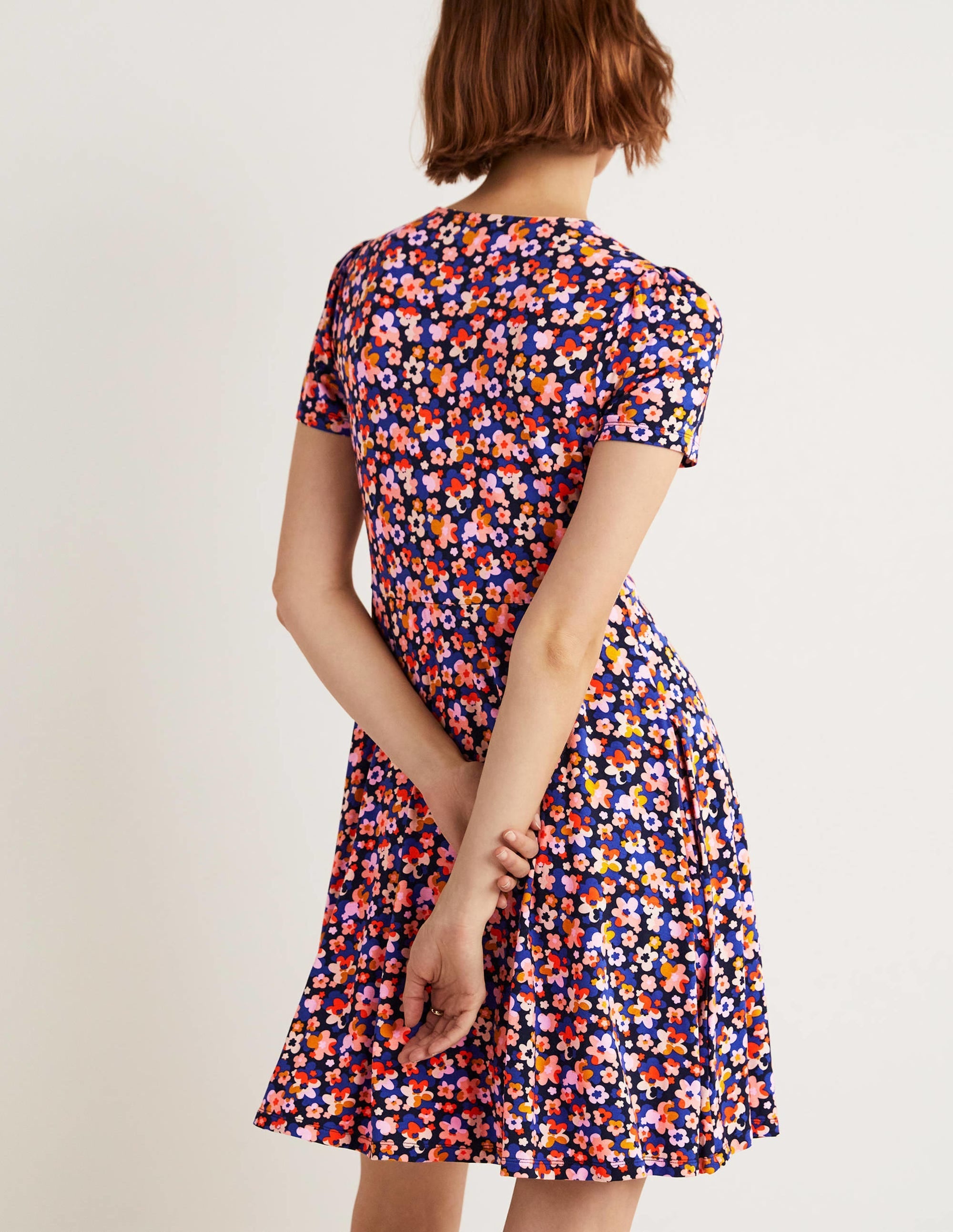 Crew Neck Jersey Dress-French Navy, Abstract Cluster - Image 3