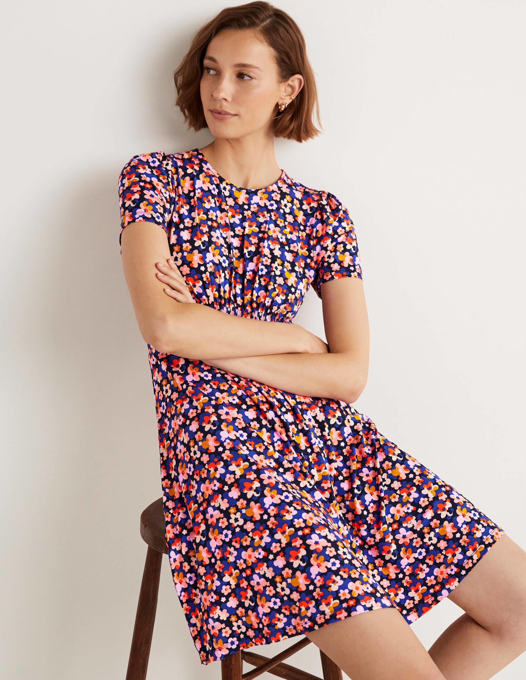 Crew Neck Jersey Dress-French Navy, Abstract Cluster - Image 4