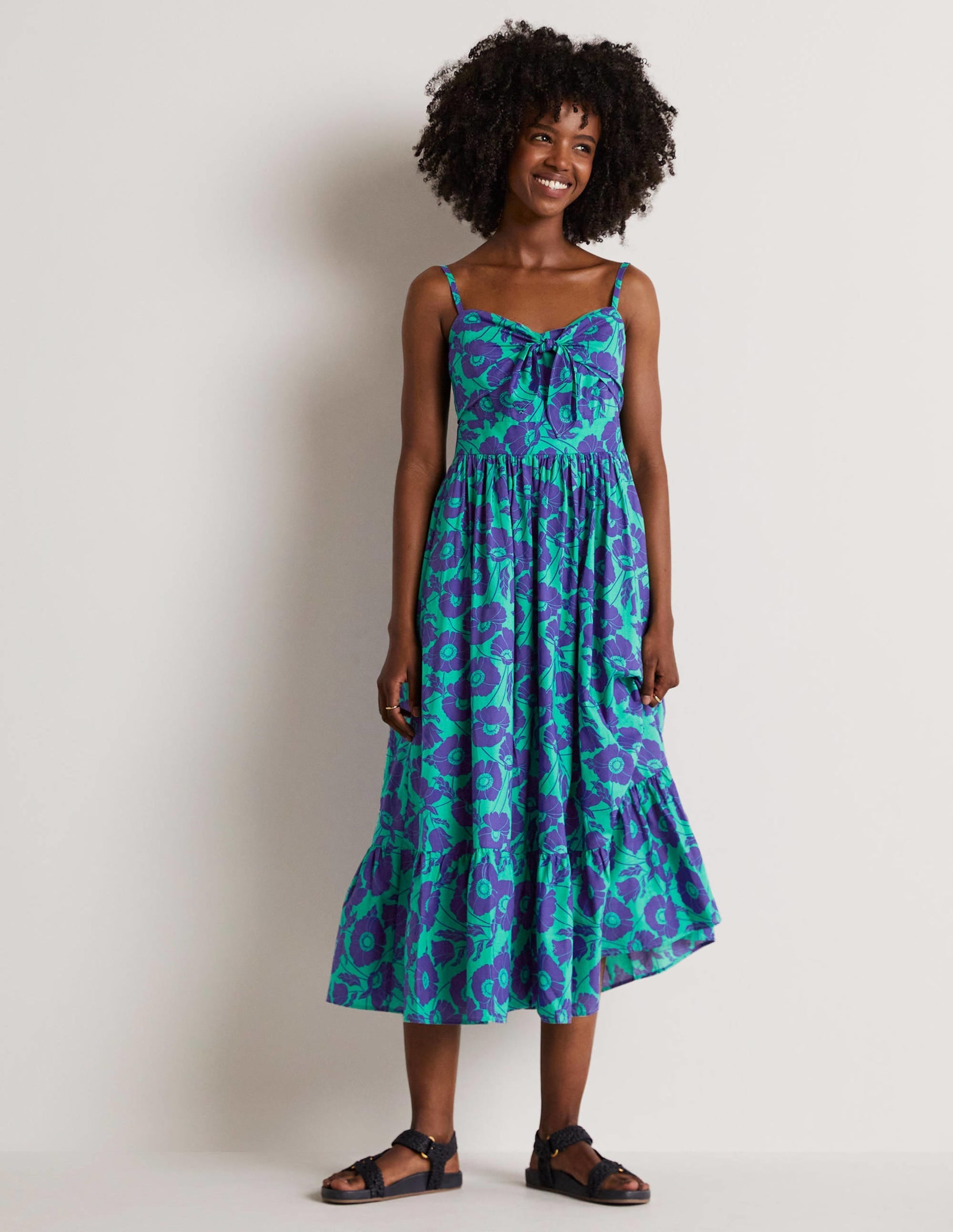 Ivy Tie Front Midi Dress-Emerald, Elegant Vine - Image 6