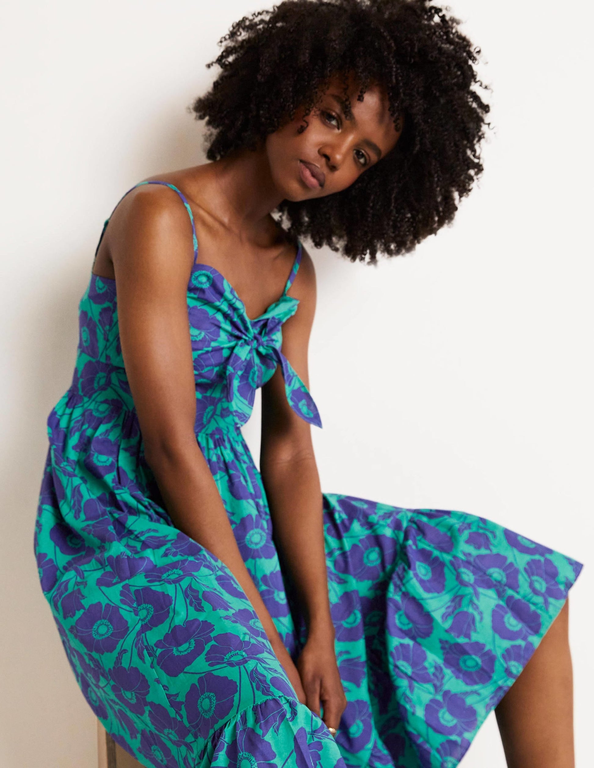 Ivy Tie Front Midi Dress-Emerald, Elegant Vine-9
