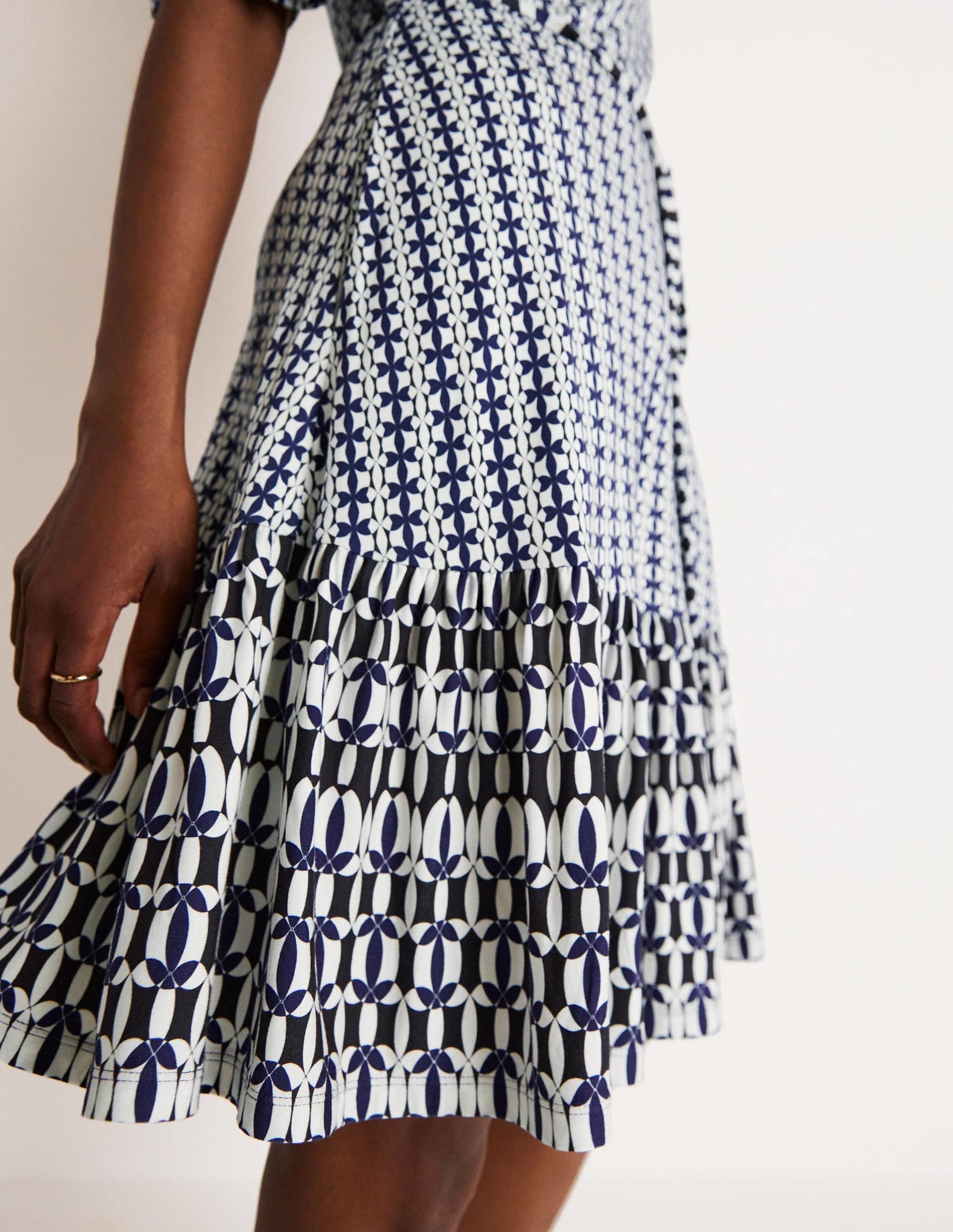 Notch Neck Tiered Jersey Dress-French Navy, Petal Geo-6