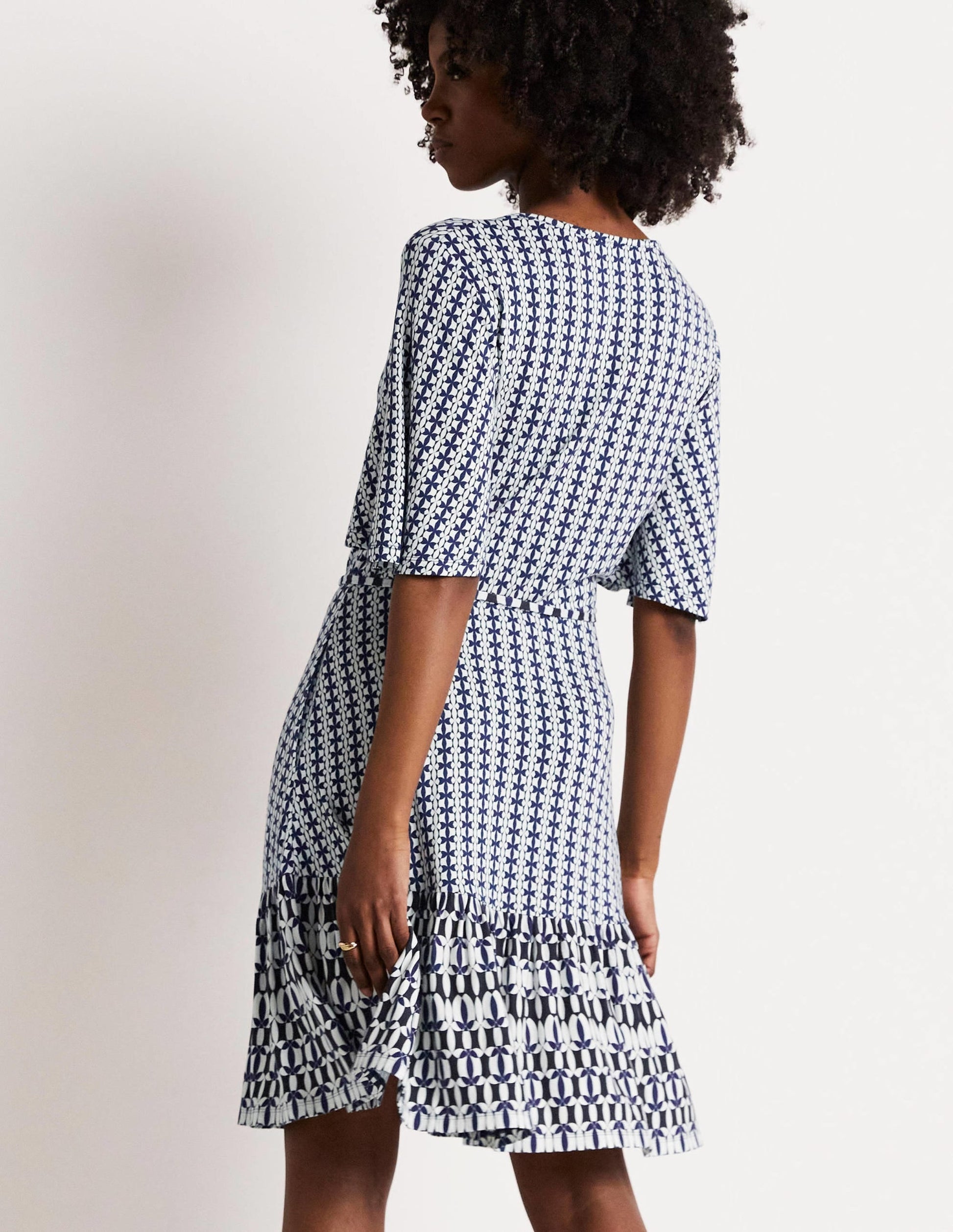 Notch Neck Tiered Jersey Dress-French Navy, Petal Geo-7