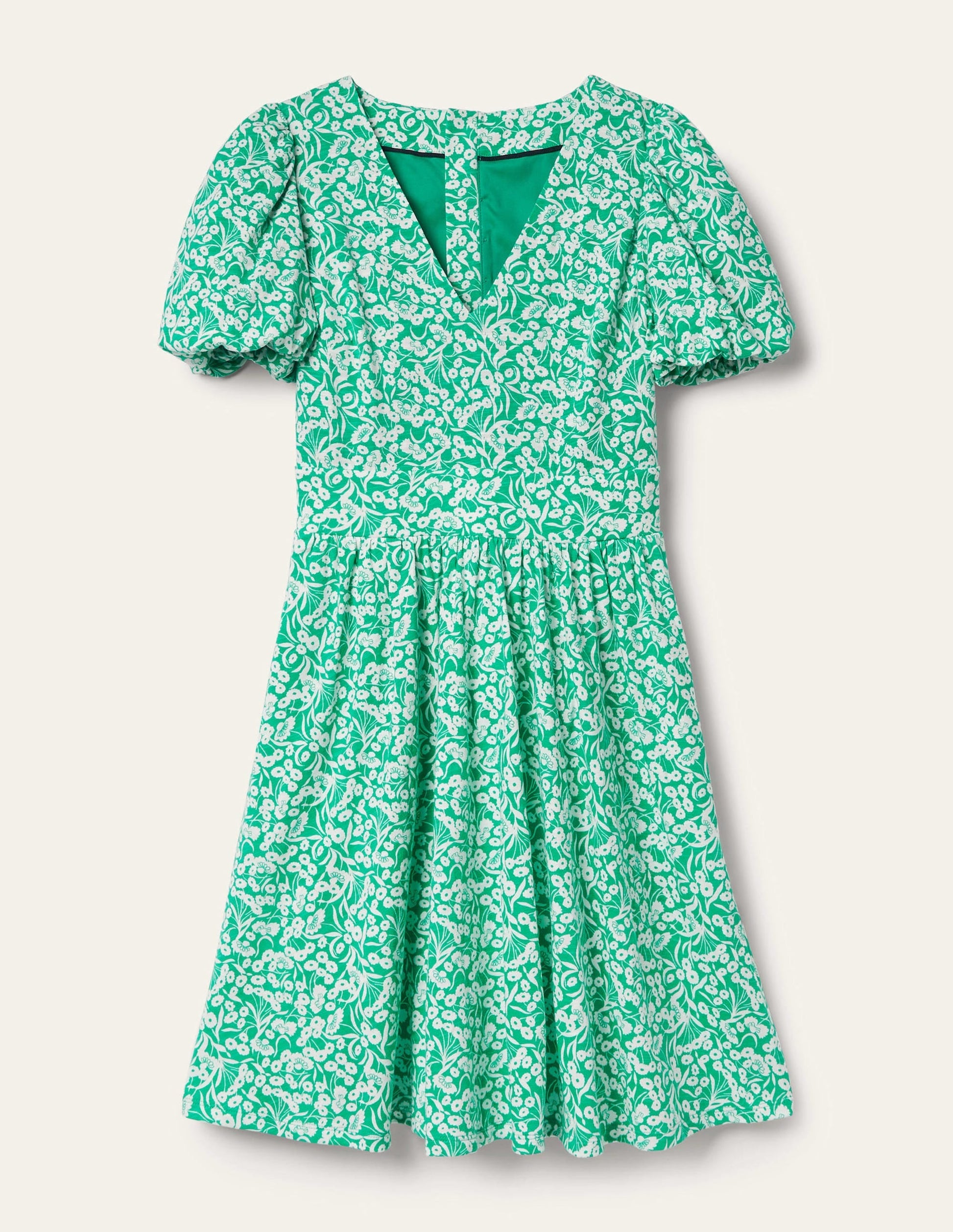 Back Detail Jersey Mini Dress-Emerald, Floret Bud-12