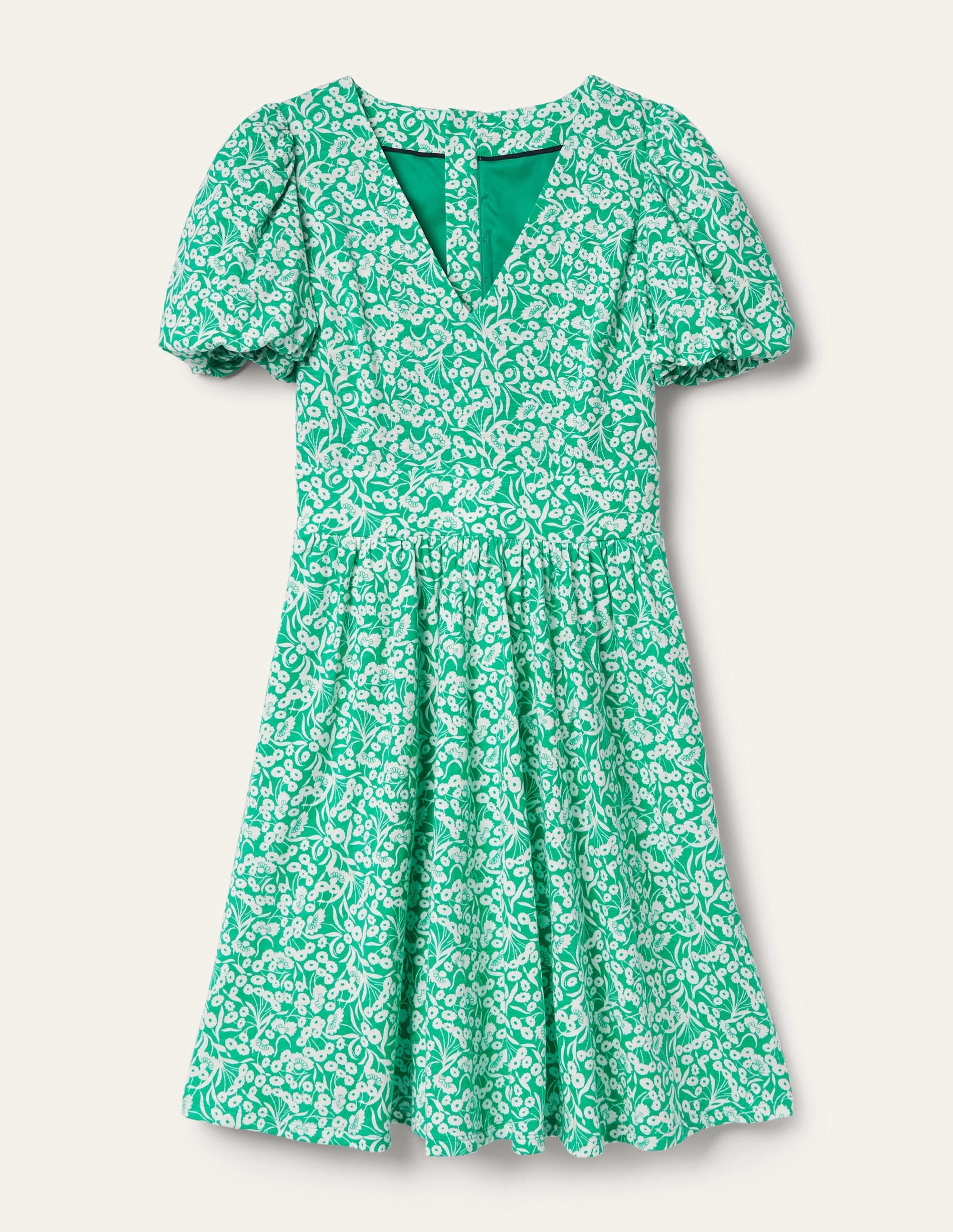 Back Detail Jersey Mini Dress-Emerald, Floret Bud - Image 12
