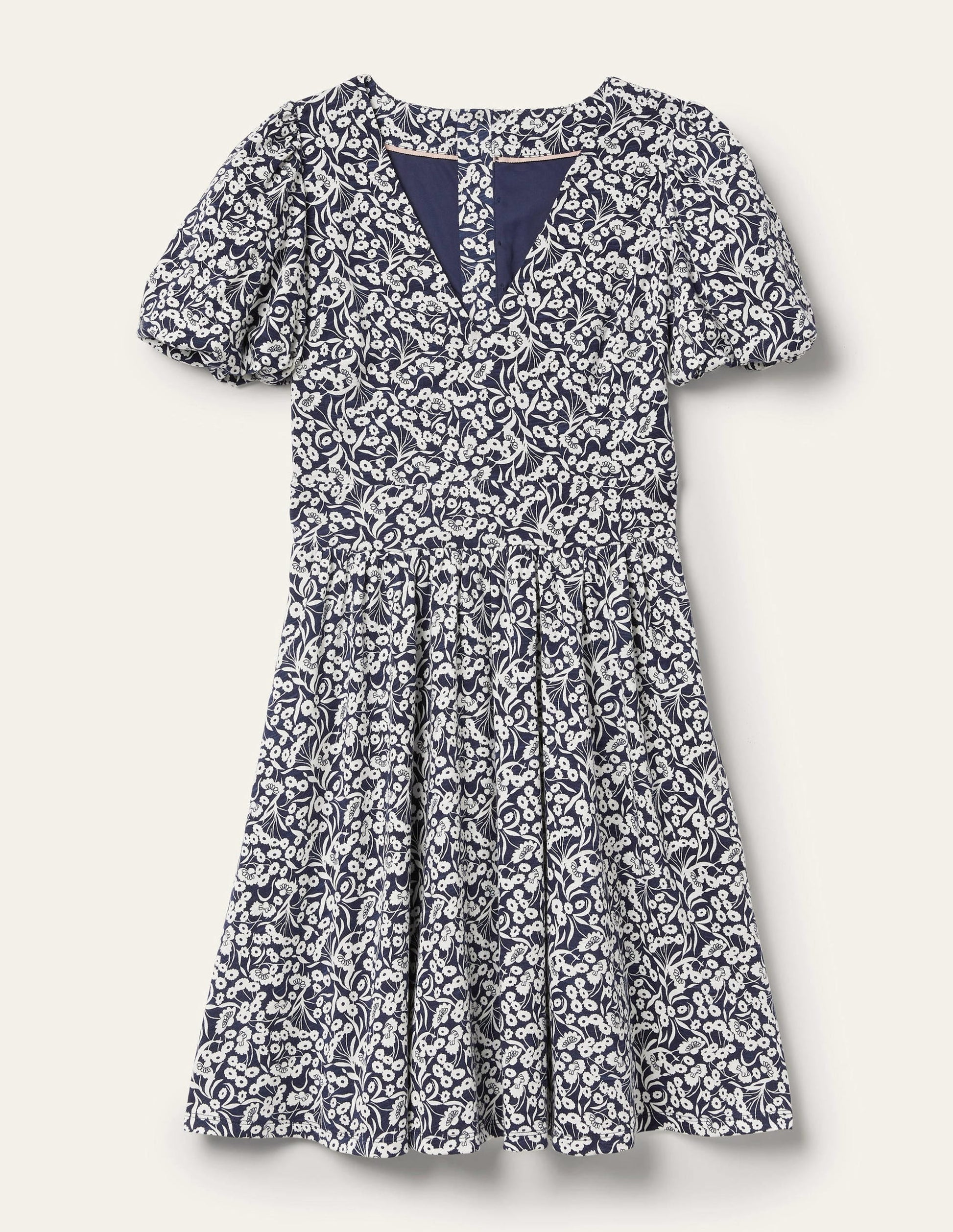 Back Detail Jersey Mini Dress-Navy, Floret Bud-9