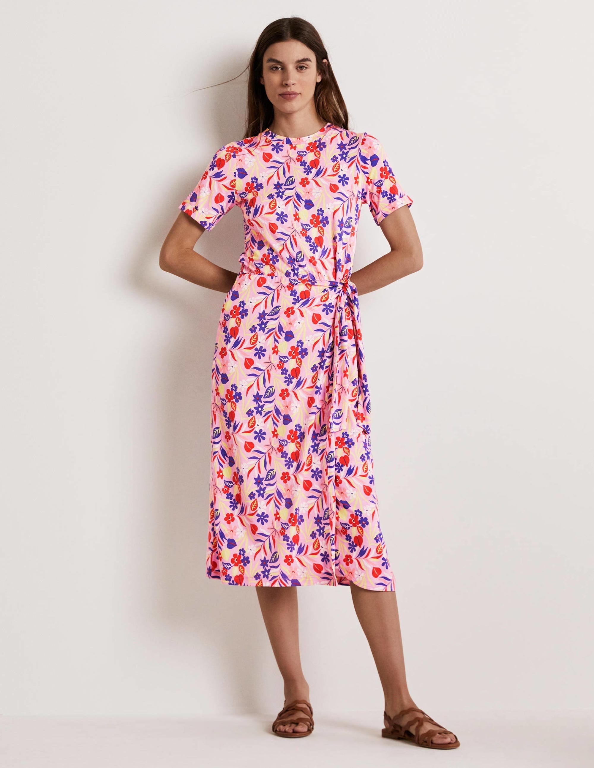 Amanda Jersey Midi Dress-Bonbon, Tropic Foliage - Image 5