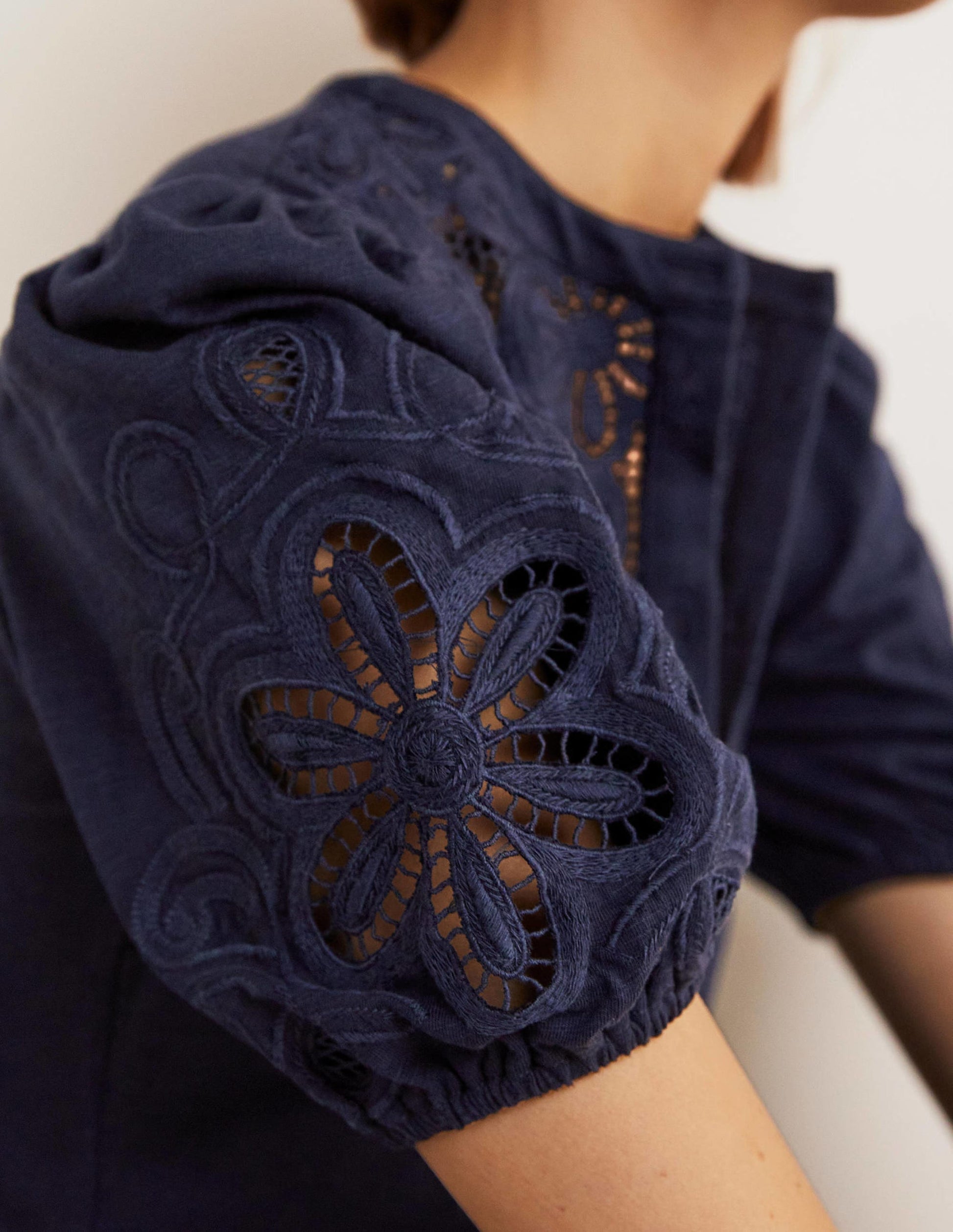 Embroidered Jersey Shirt Dress-Navy-8