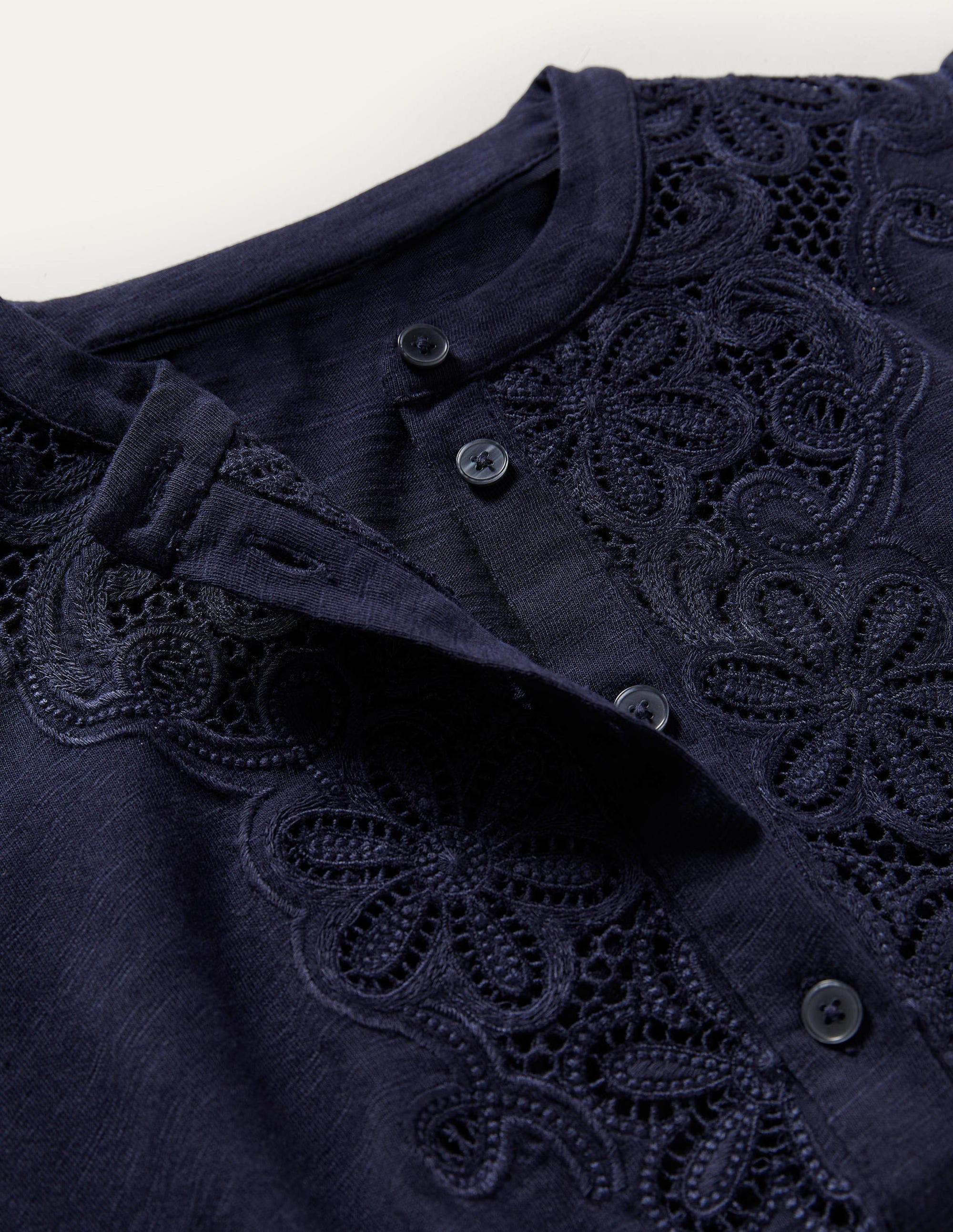 Embroidered Jersey Shirt Dress-Navy - Image 12