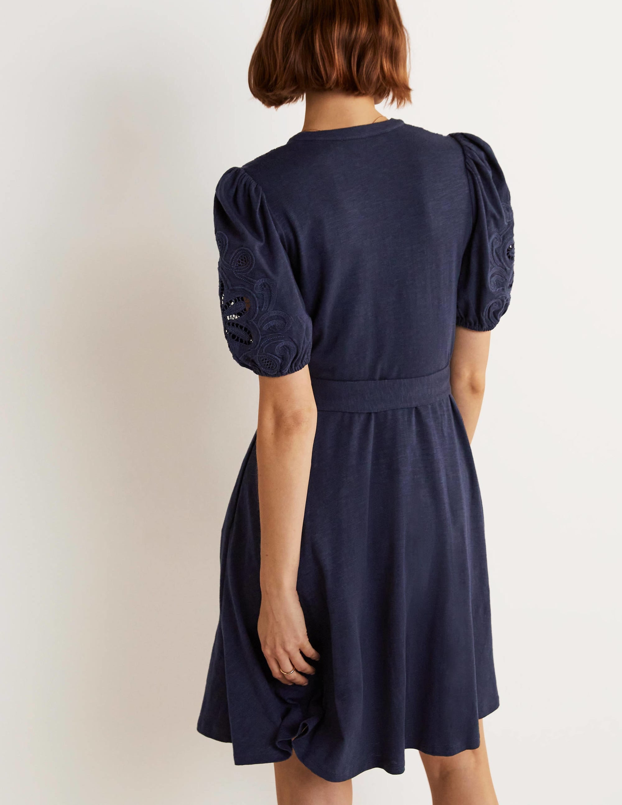 Embroidered Jersey Shirt Dress-Navy - Image 3