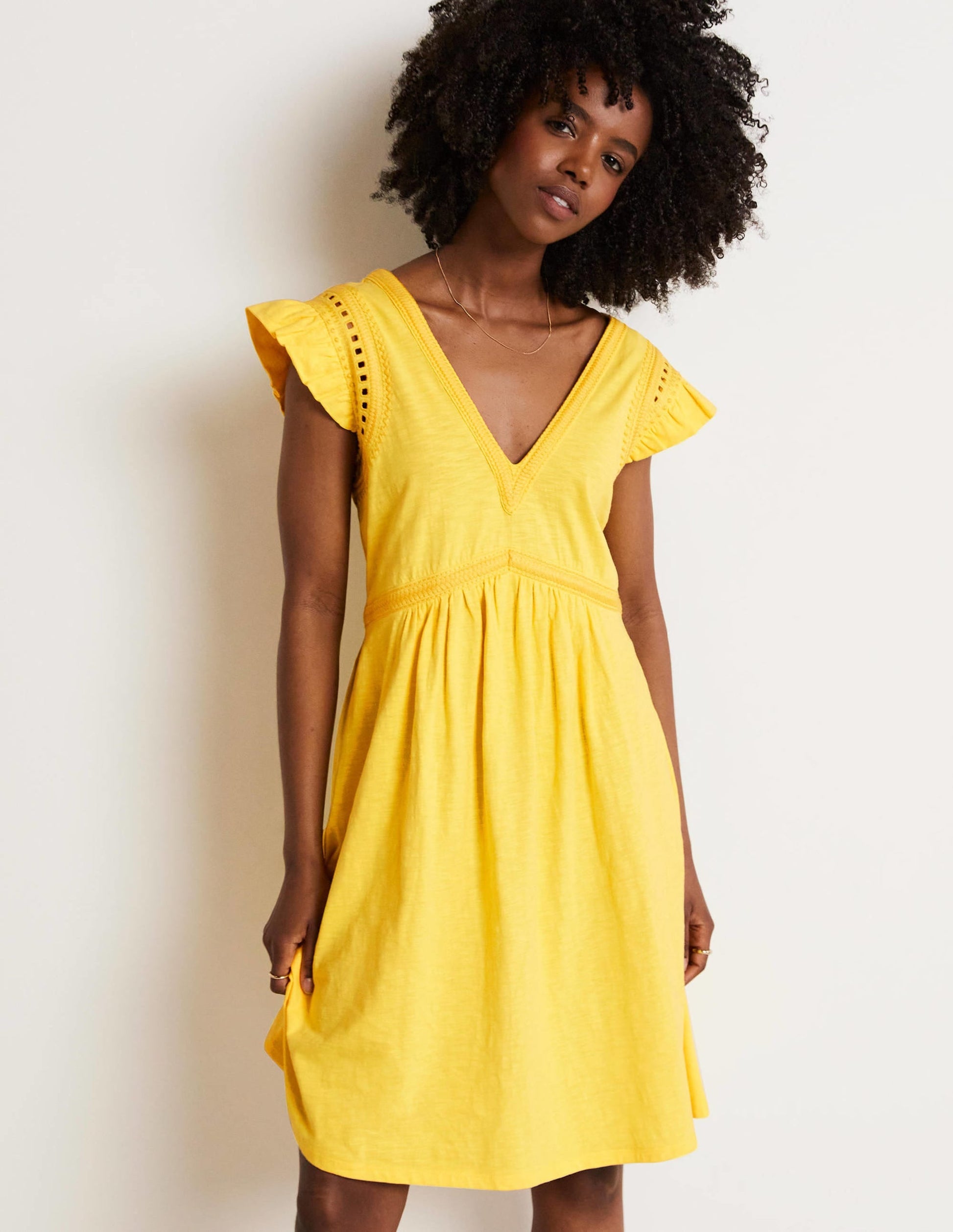 Empire Detail Jersey Dress-Lemon Fizz-1