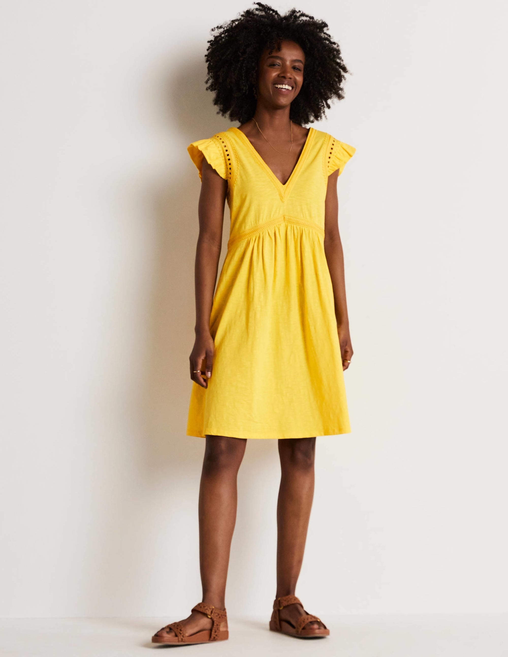 Empire Detail Jersey Dress-Lemon Fizz - Image 4